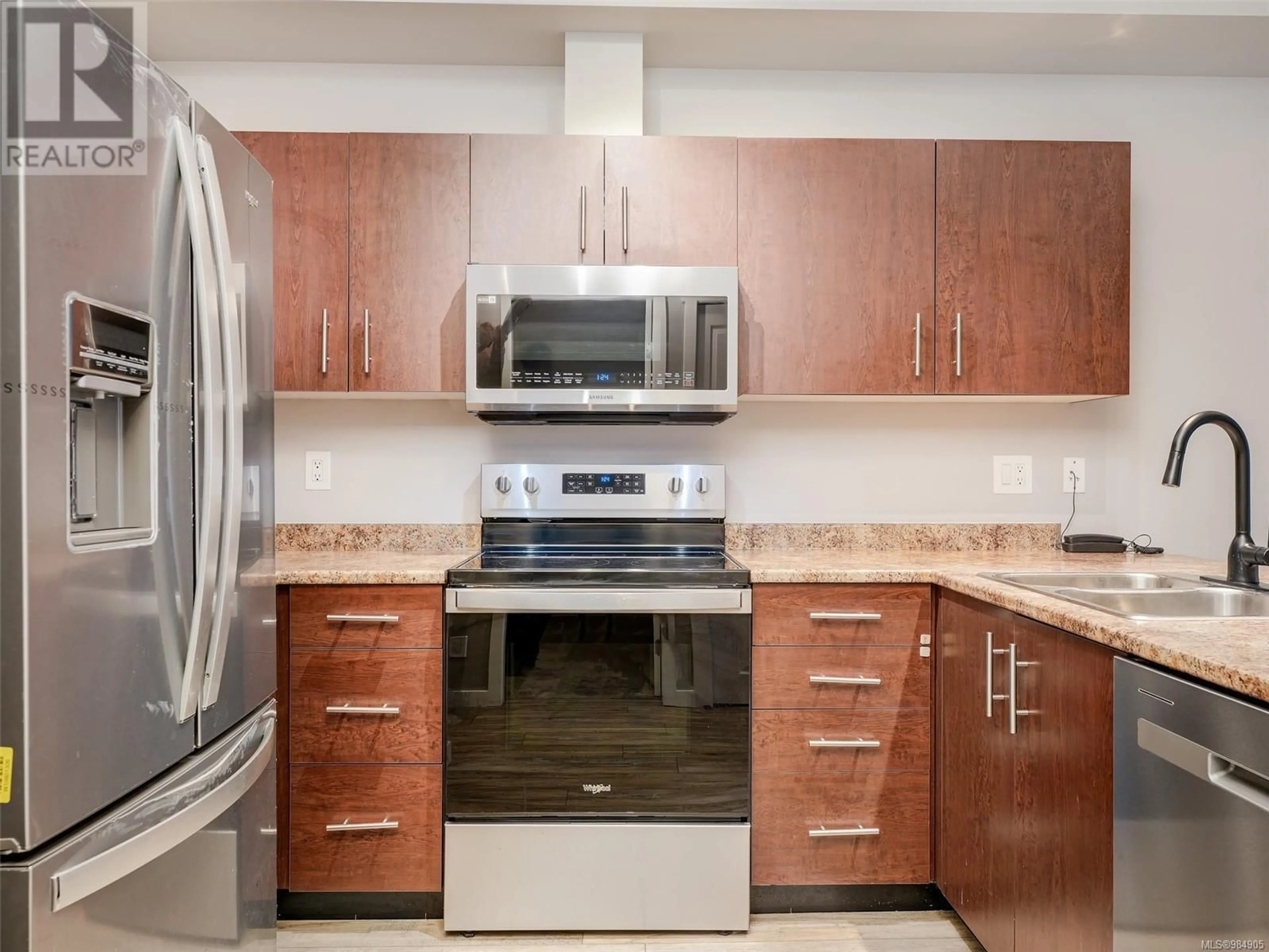 Standard kitchen, ceramic/tile floor for 208 825 Goldstream Ave, Langford British Columbia V9C0C3