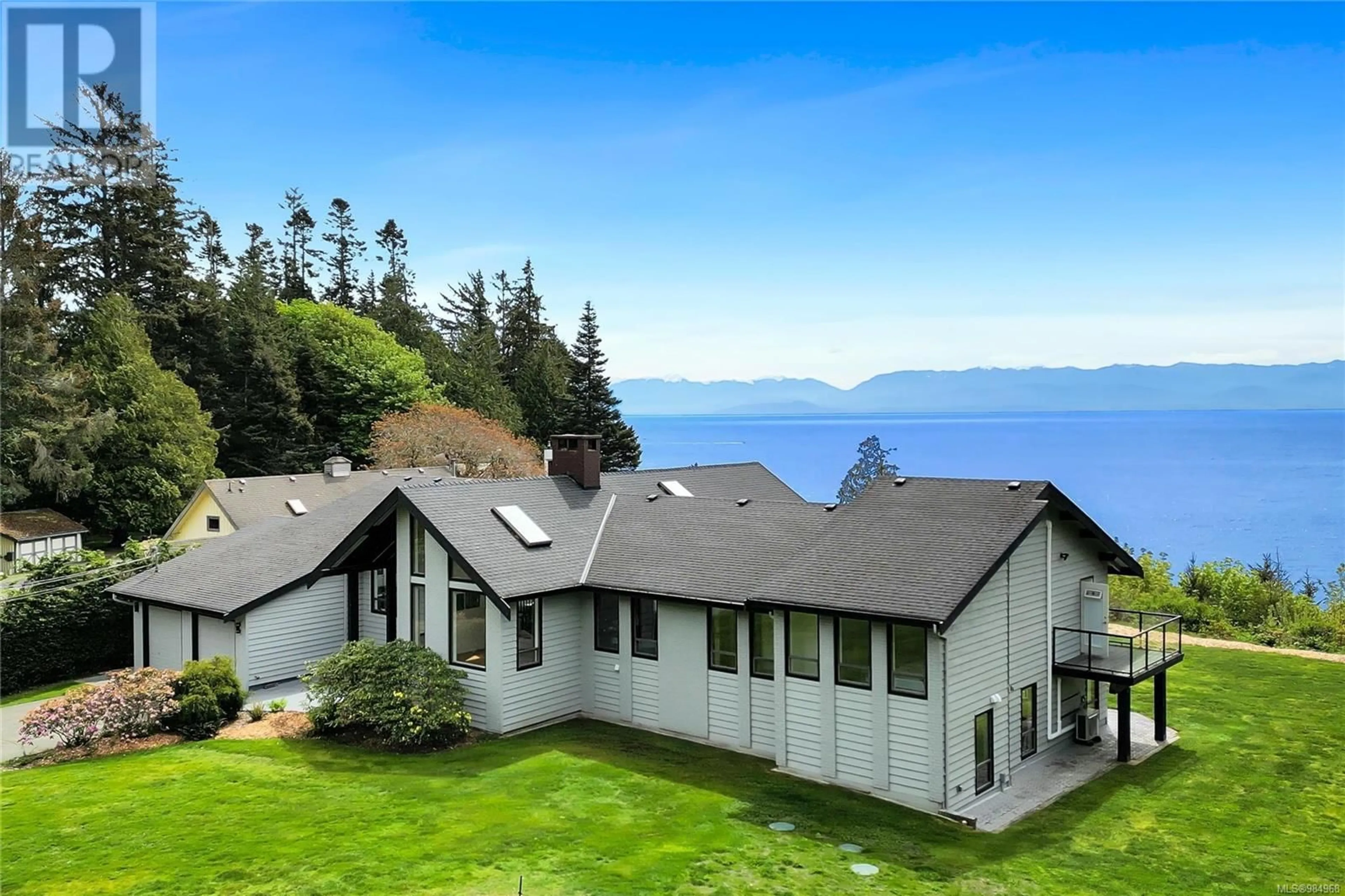 A pic from outside/outdoor area/front of a property/back of a property/a pic from drone, water/lake/river/ocean view for 9227 INVERMUIR ROAD, Sooke British Columbia V9Z1G3