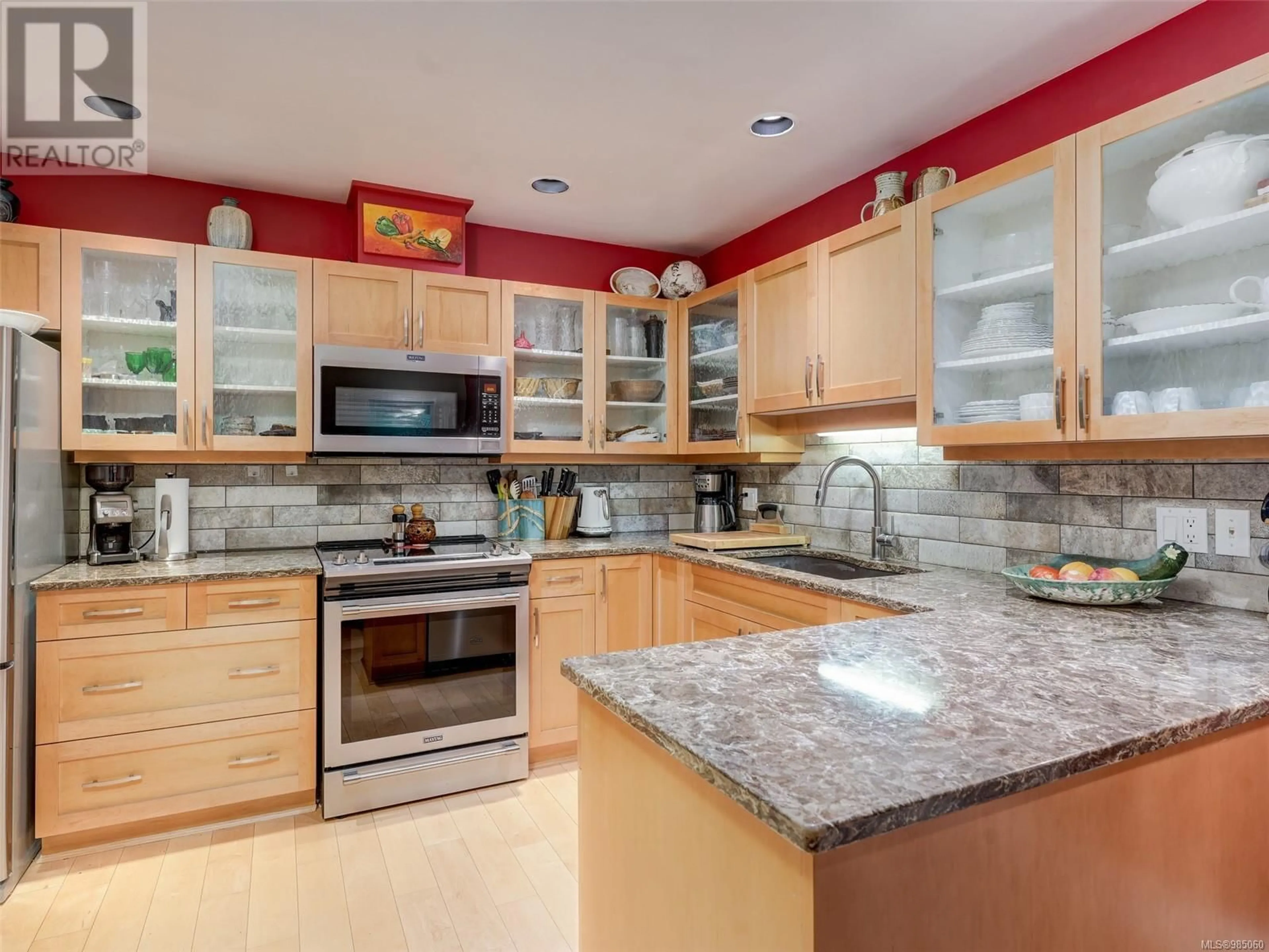 Contemporary kitchen, ceramic/tile floor for 39 520 Marsett Pl, Saanich British Columbia V8Z7J1