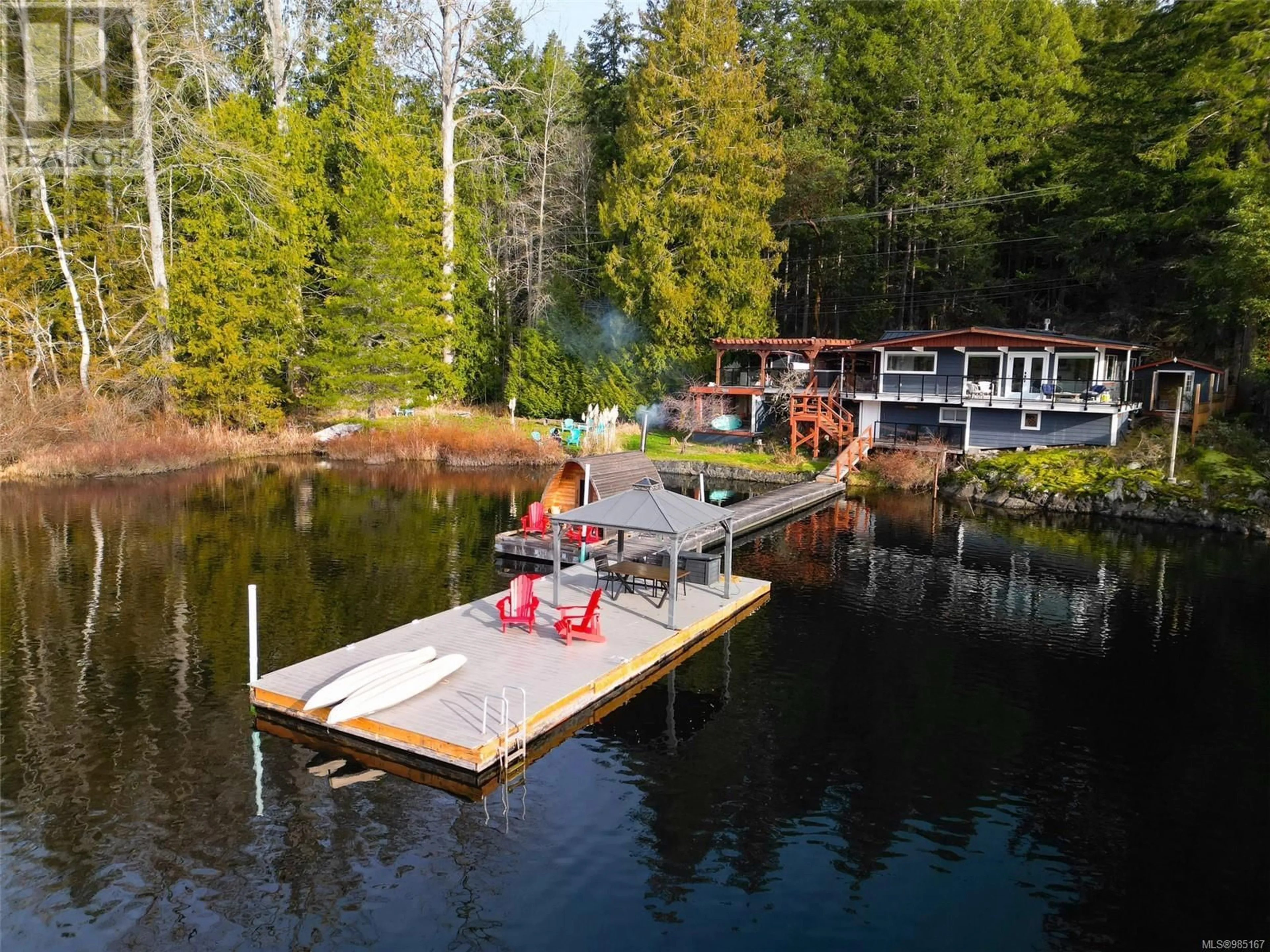 A pic from outside/outdoor area/front of a property/back of a property/a pic from drone, water/lake/river/ocean view for 1860 Shawnigan Lake Rd, Shawnigan Lake British Columbia V0R2W5