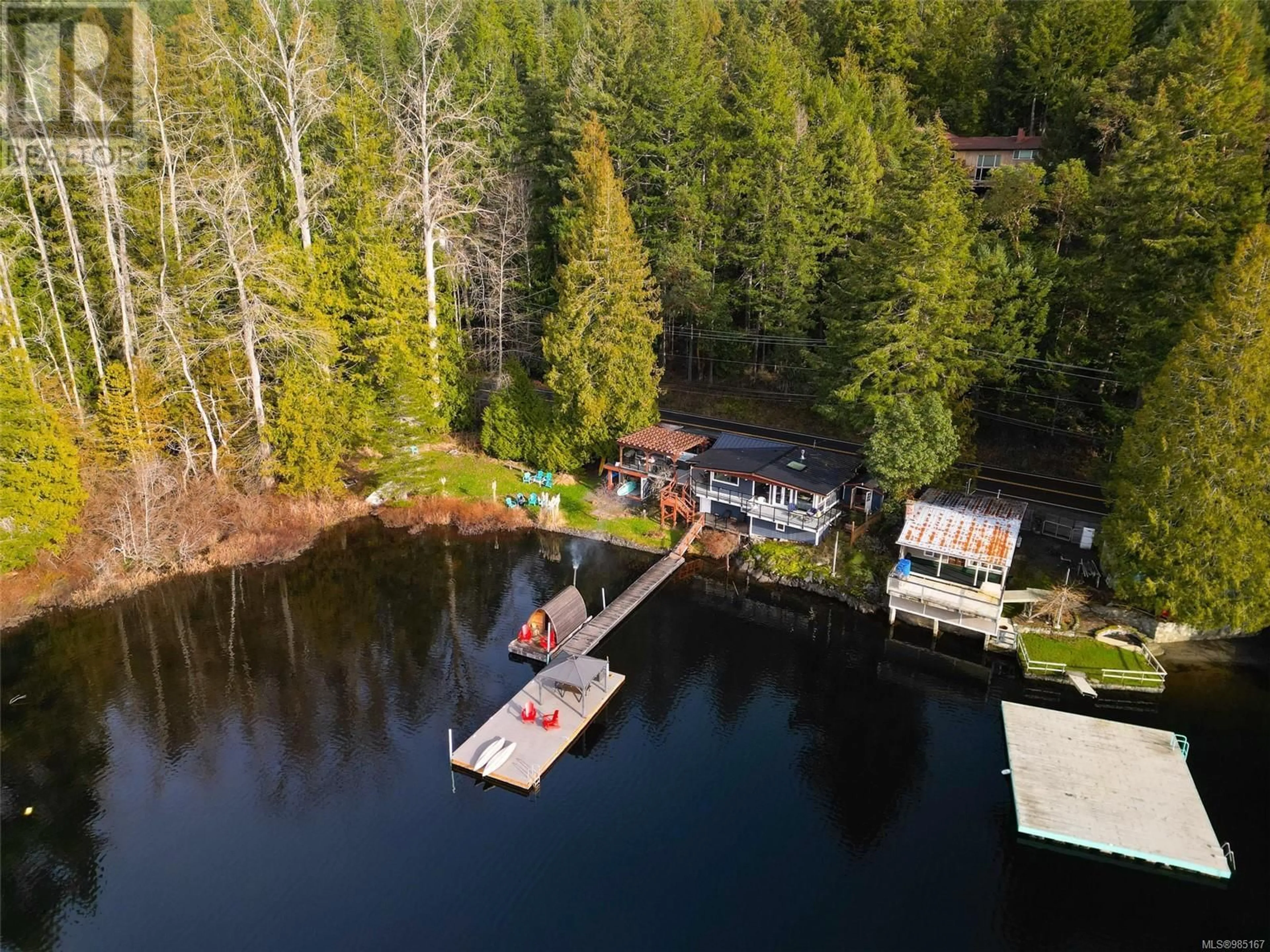 A pic from outside/outdoor area/front of a property/back of a property/a pic from drone, water/lake/river/ocean view for 1860 Shawnigan Lake Rd, Shawnigan Lake British Columbia V0R2W5