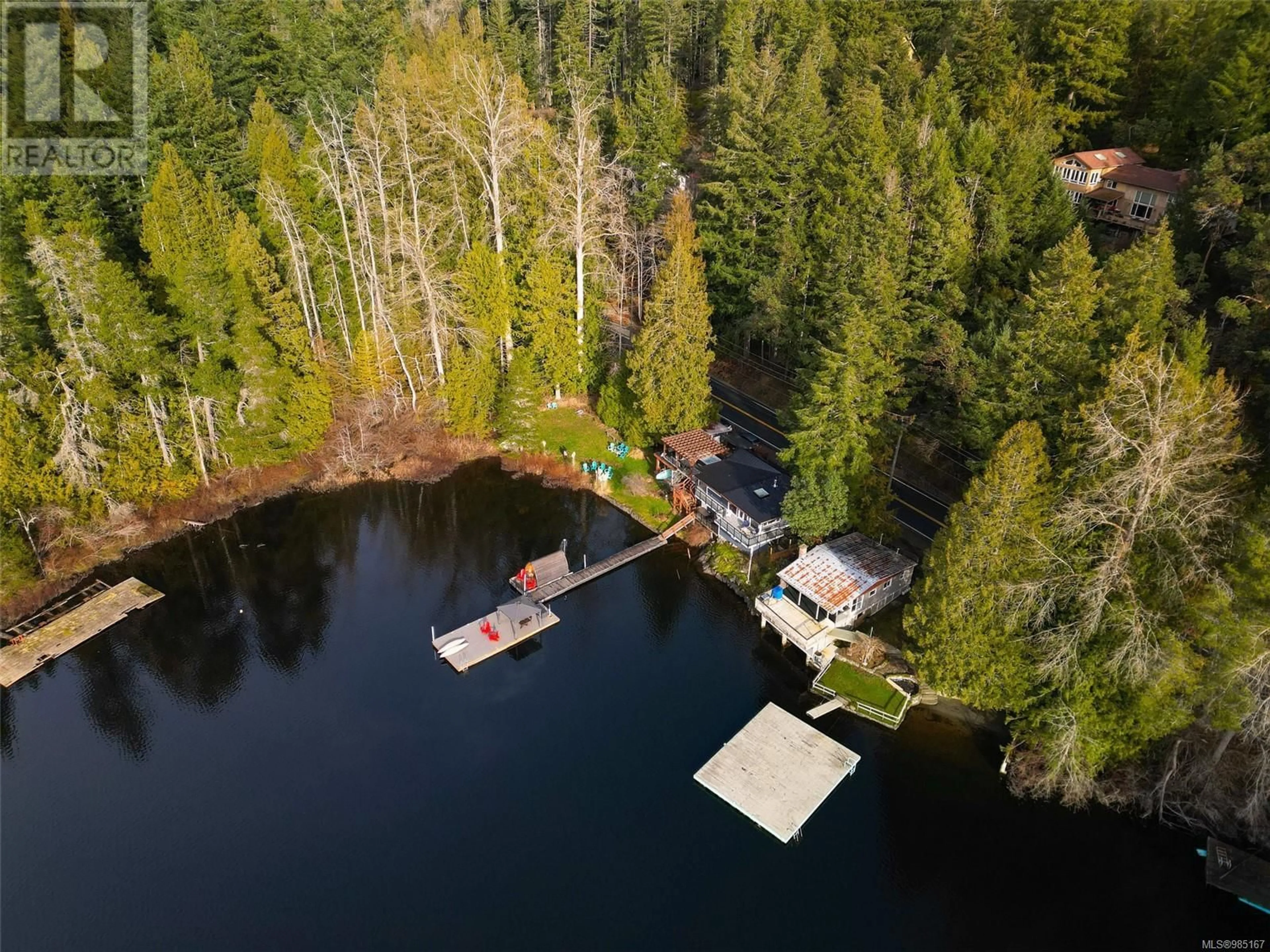 A pic from outside/outdoor area/front of a property/back of a property/a pic from drone, water/lake/river/ocean view for 1860 Shawnigan Lake Rd, Shawnigan Lake British Columbia V0R2W5