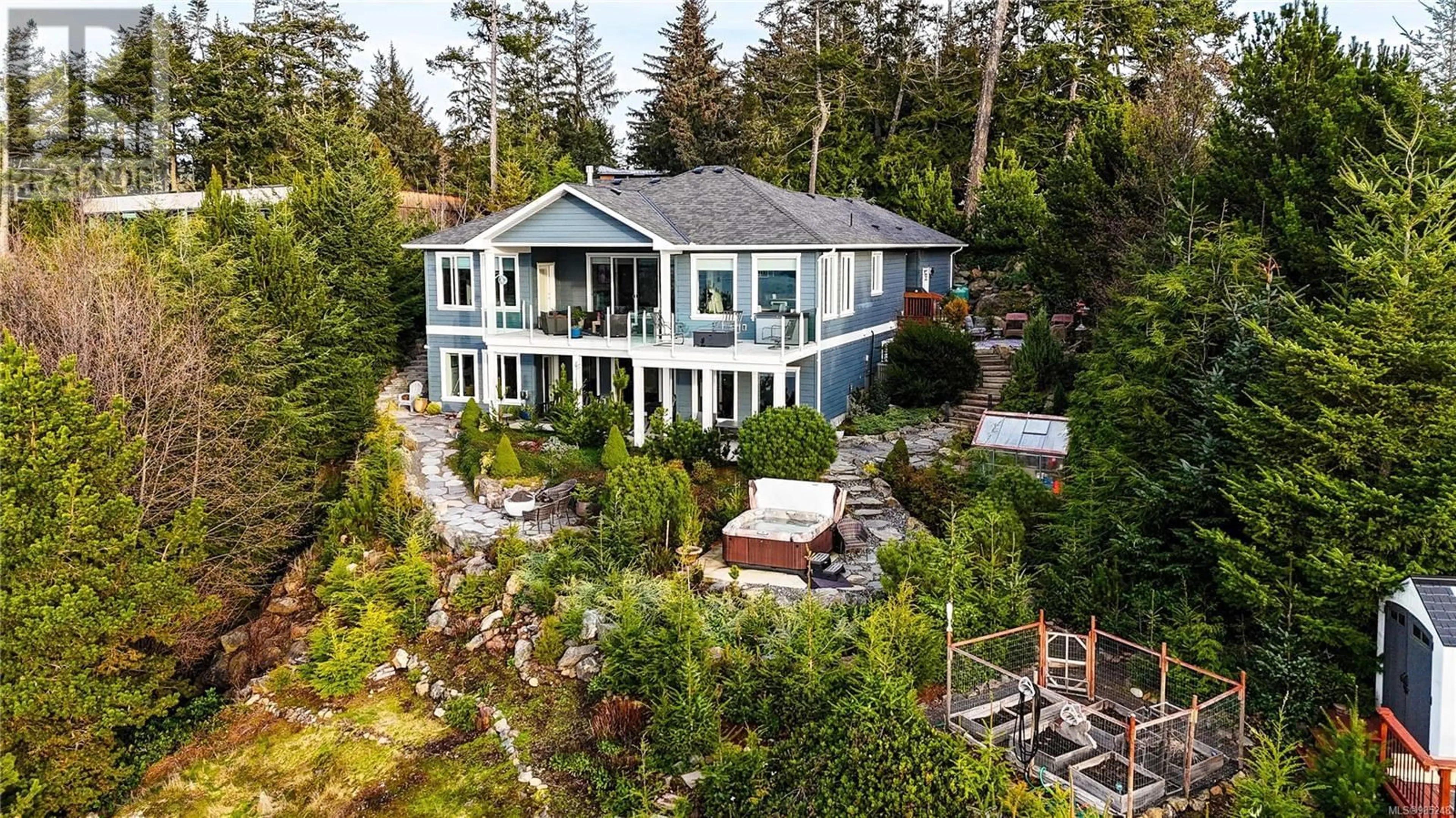 A pic from outside/outdoor area/front of a property/back of a property/a pic from drone, water/lake/river/ocean view for 7420 THORNTON HEIGHTS, Sooke British Columbia V9Z1L8
