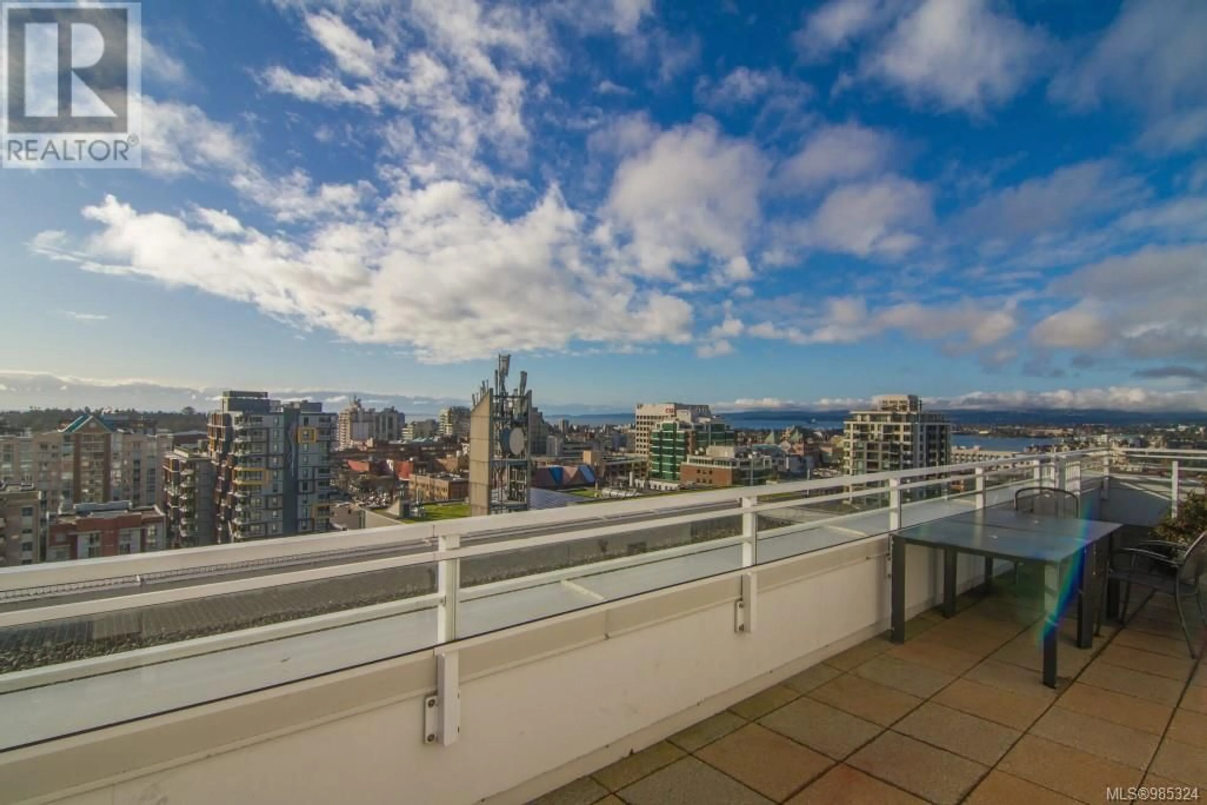 Balcony in the apartment, city buildings view from balcony for 1001 834 Johnson St, Victoria British Columbia V8W1N3