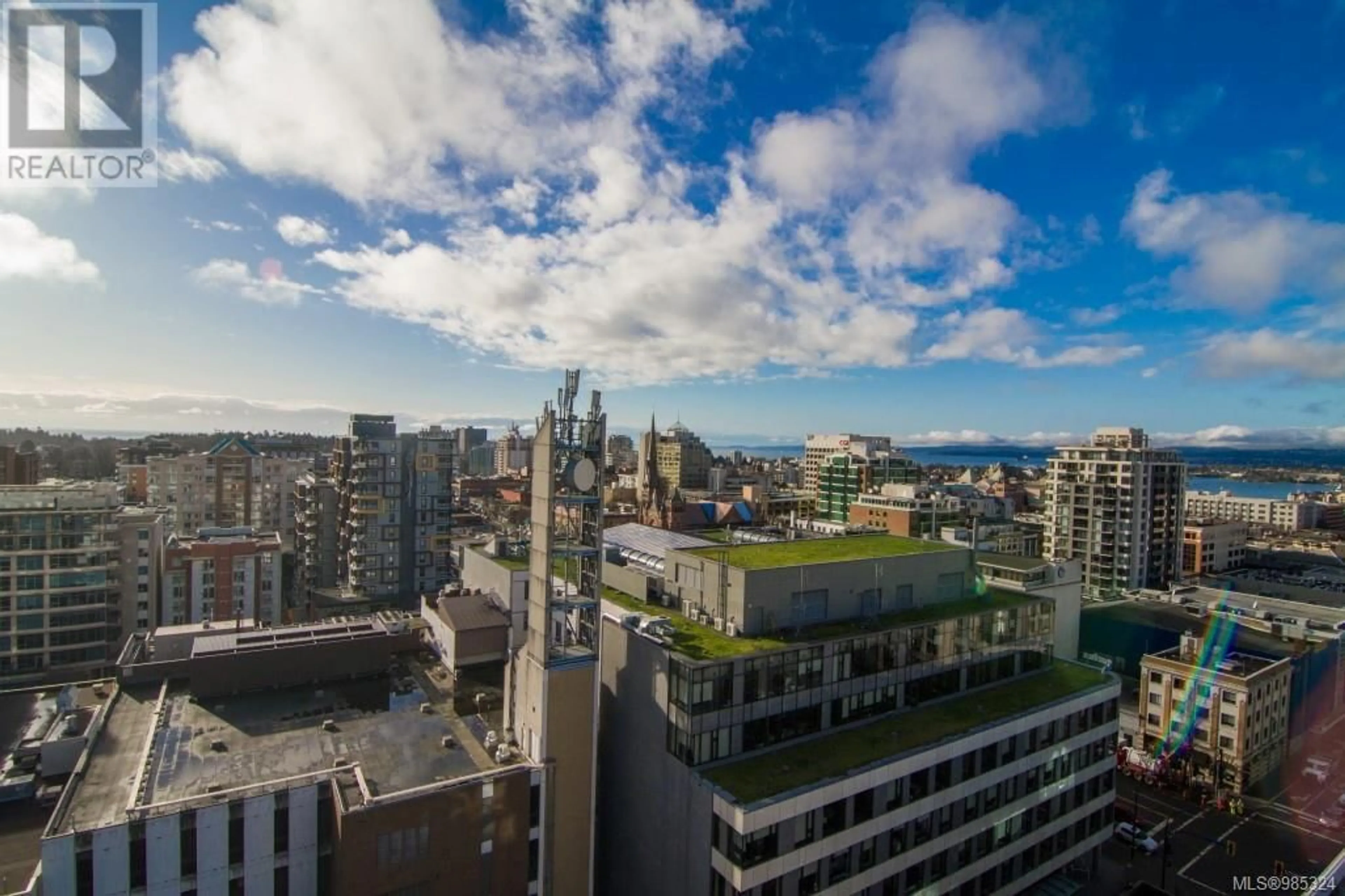 A pic from outside/outdoor area/front of a property/back of a property/a pic from drone, city buildings view from balcony for 1001 834 Johnson St, Victoria British Columbia V8W1N3