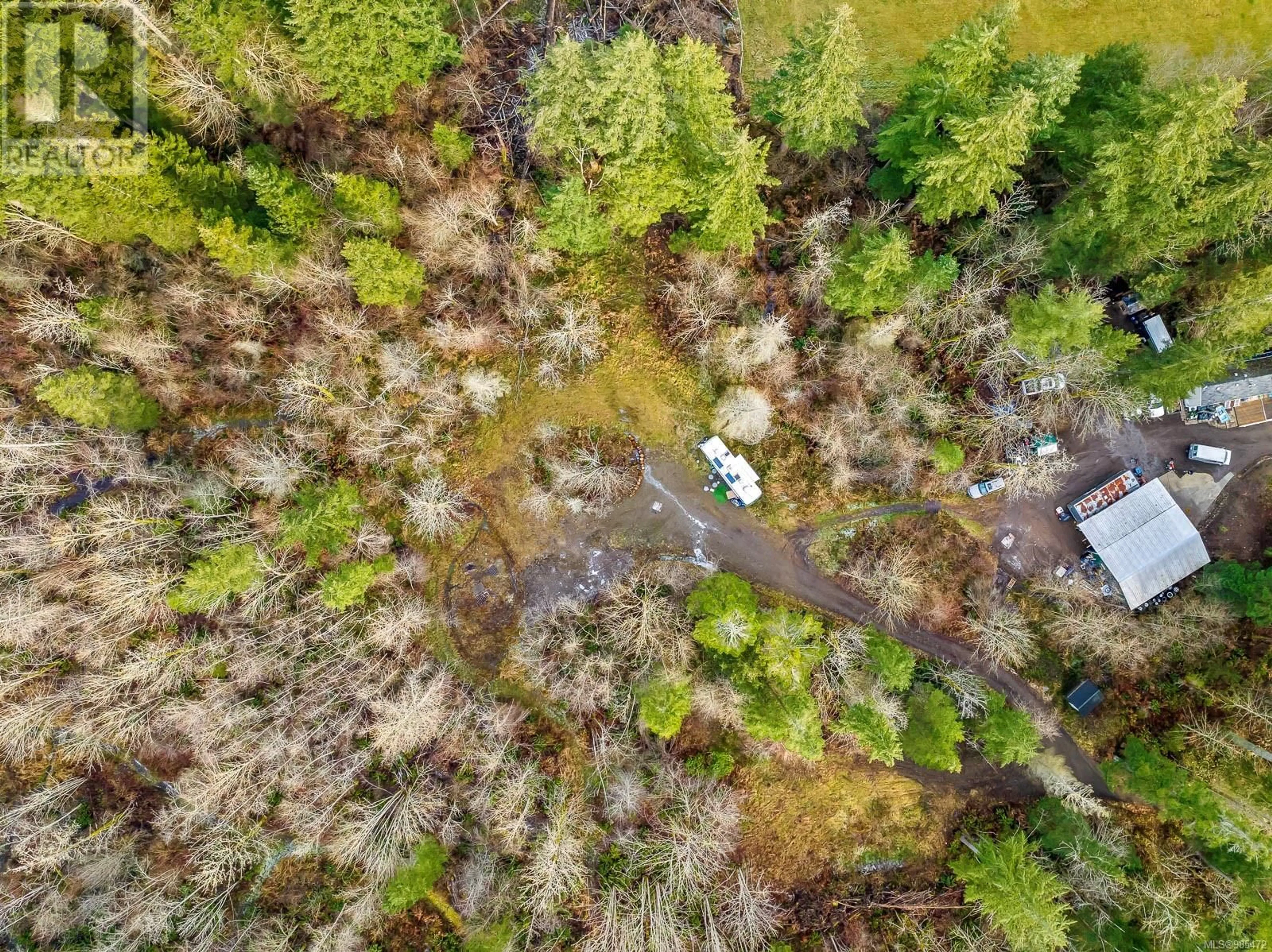 A pic from outside/outdoor area/front of a property/back of a property/a pic from drone, forest/trees view for 3388 Cessford Rd, Courtenay British Columbia V9J1R6