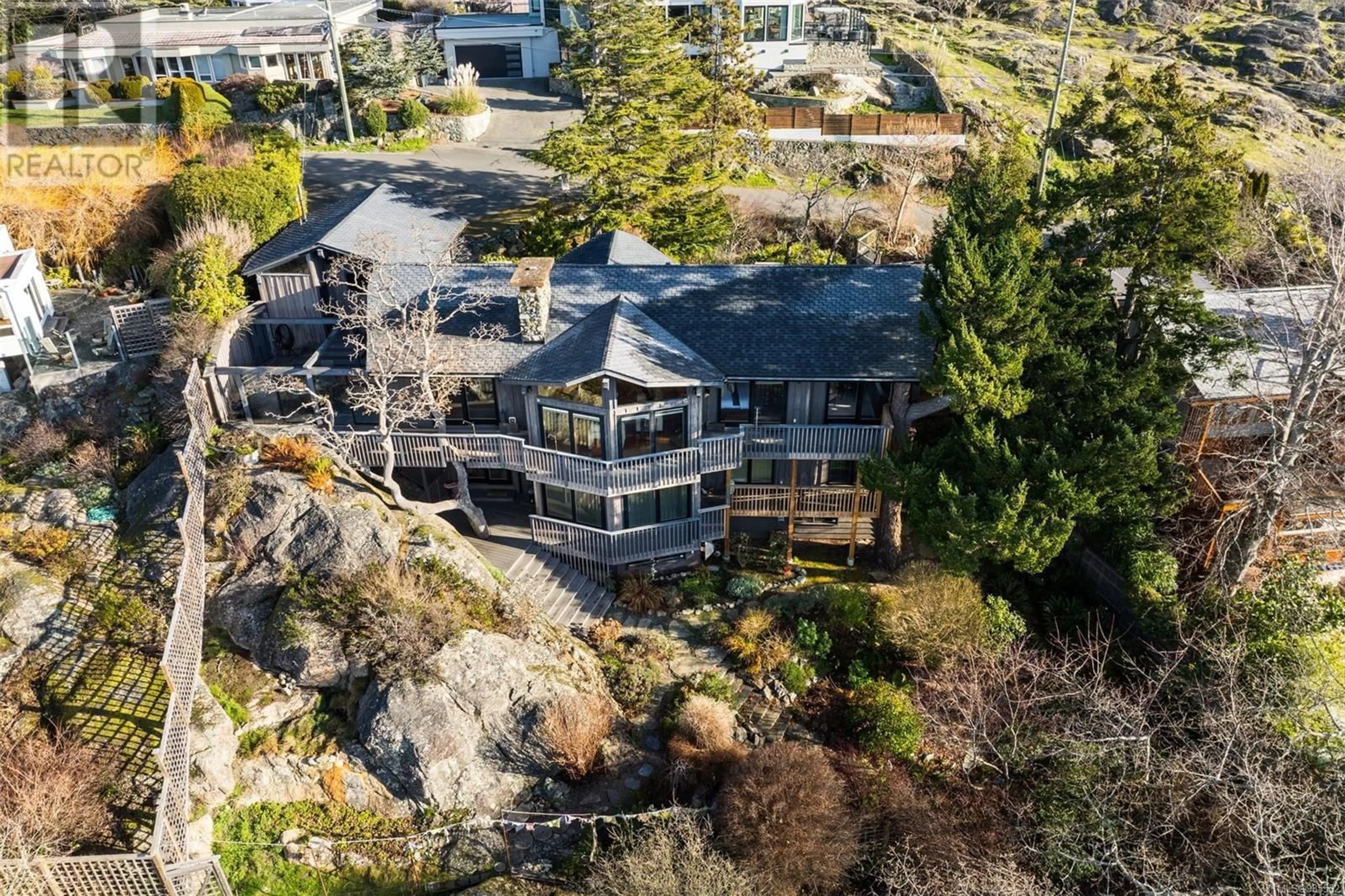 A pic from outside/outdoor area/front of a property/back of a property/a pic from drone, unknown for 202 Denison Rd, Oak Bay British Columbia V8S4K3