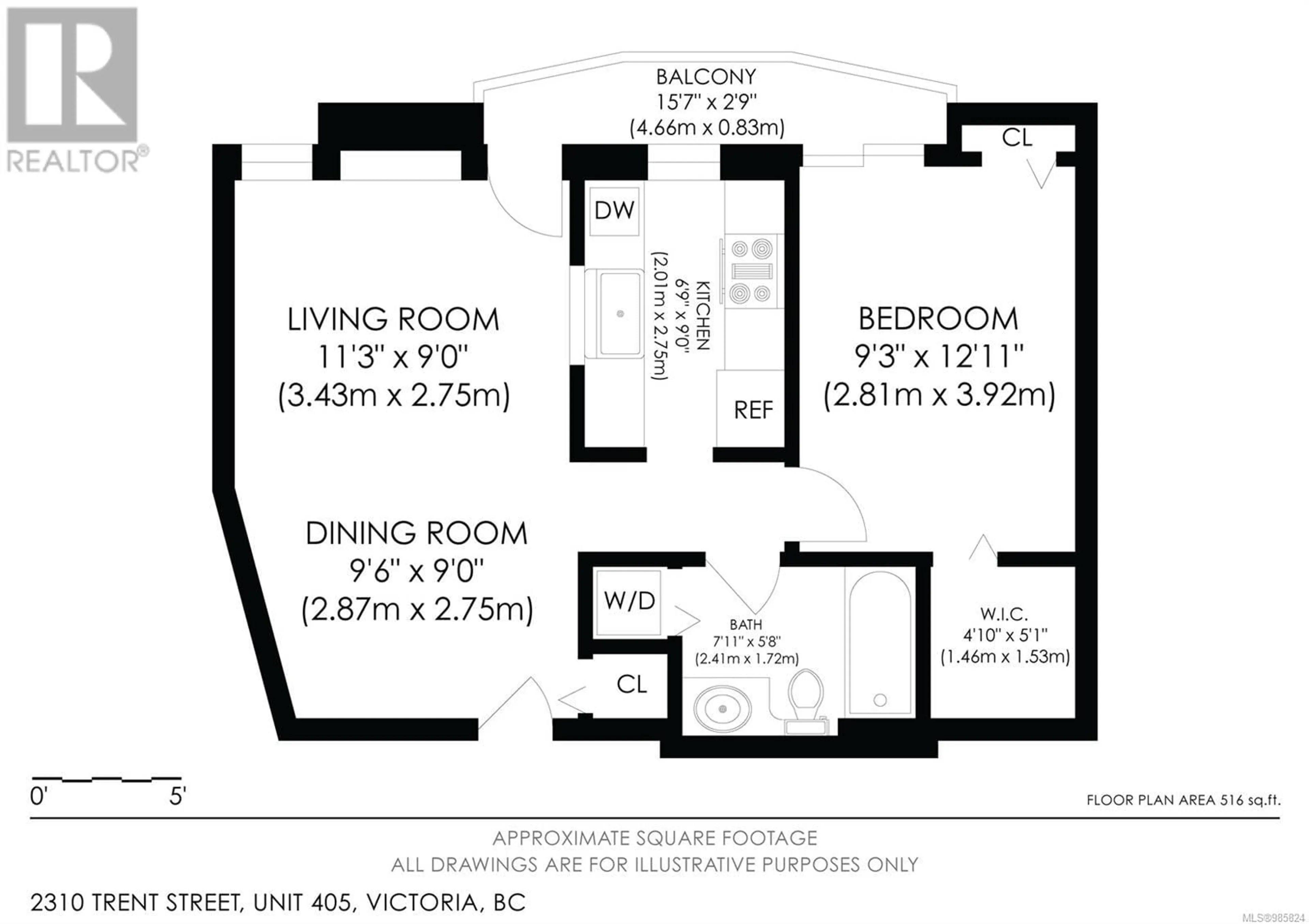 Floor plan for 405 2310 Trent St, Victoria British Columbia V8R1K3