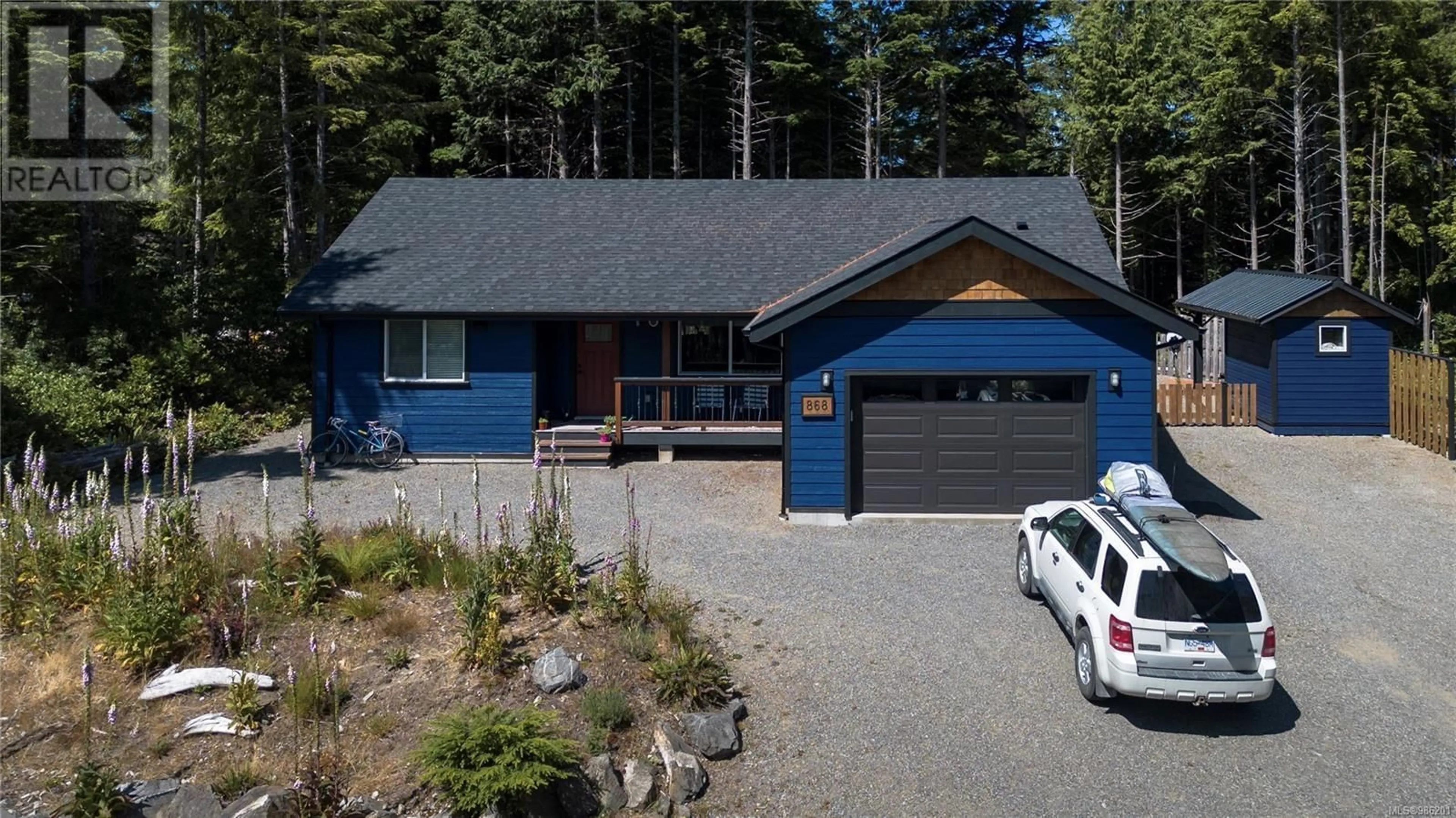 A pic from outside/outdoor area/front of a property/back of a property/a pic from drone, street for 868 Elina Rd, Ucluelet British Columbia V0R3A0