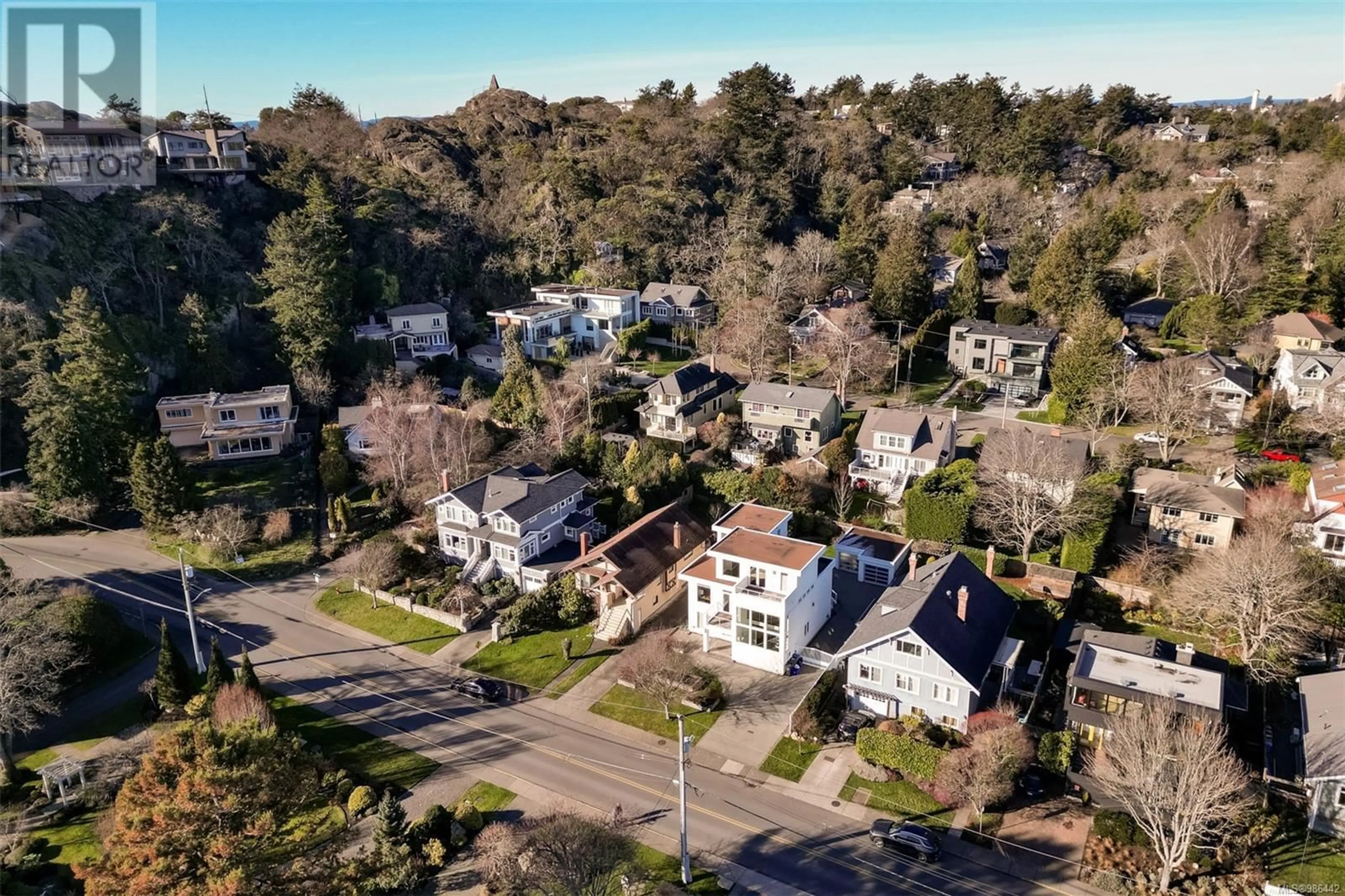 A pic from outside/outdoor area/front of a property/back of a property/a pic from drone, street for 376 King George Terr, Oak Bay British Columbia V8S2K3