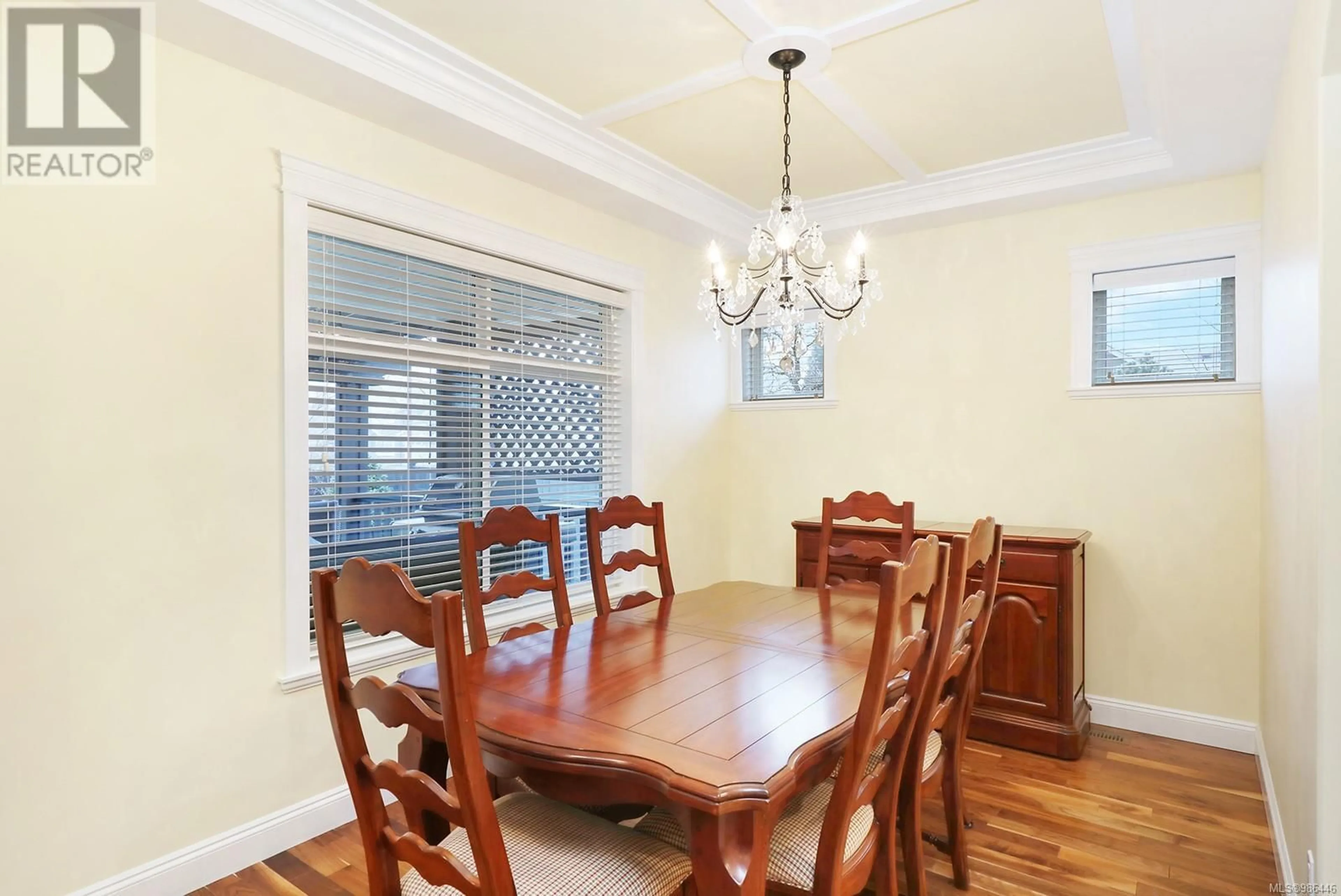 Dining room, wood/laminate floor for 1413 Crown Isle Dr, Courtenay British Columbia V9N4B1