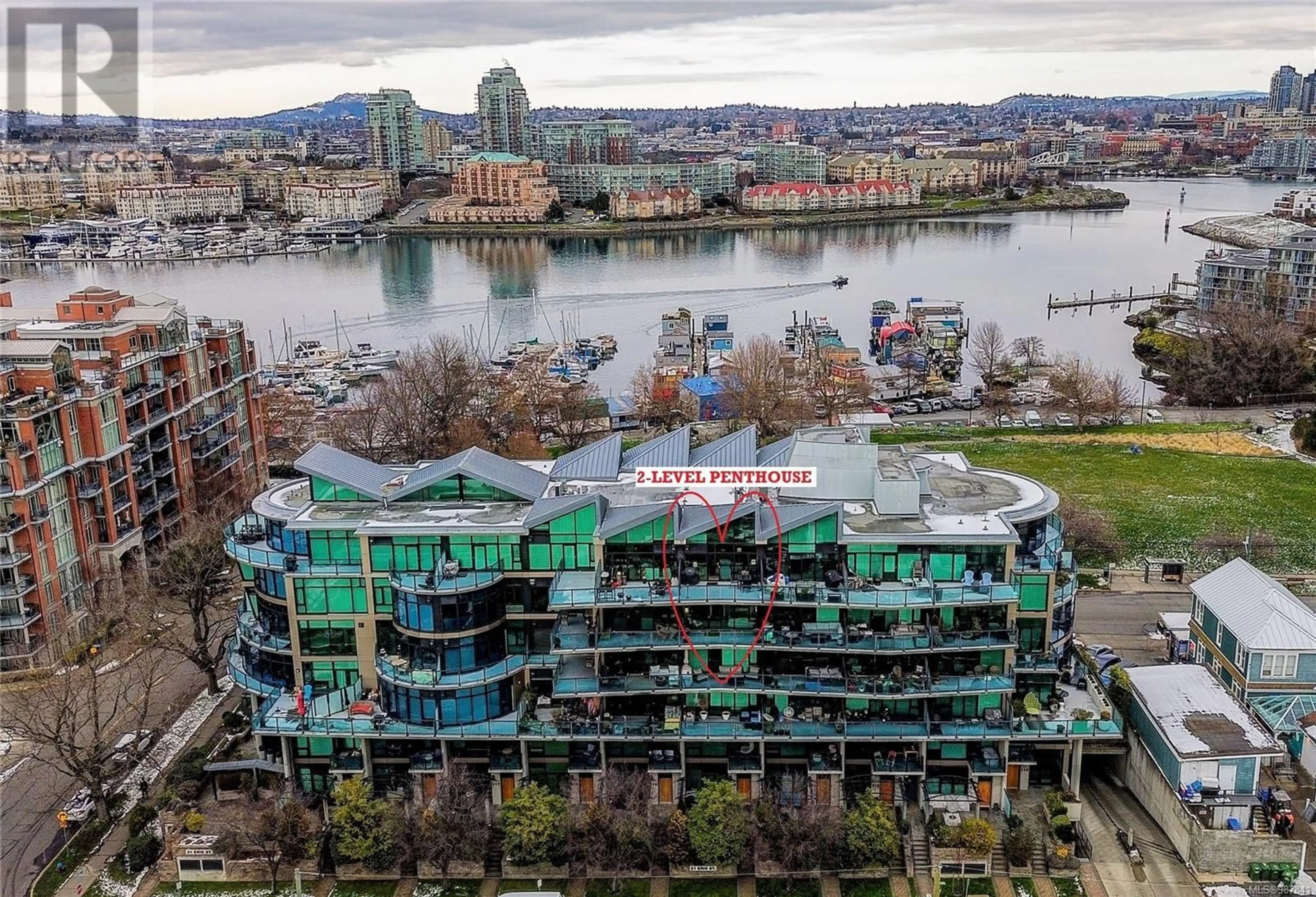 A pic from outside/outdoor area/front of a property/back of a property/a pic from drone, water/lake/river/ocean view for PH10 21 ERIE St, Victoria British Columbia V8V5A8