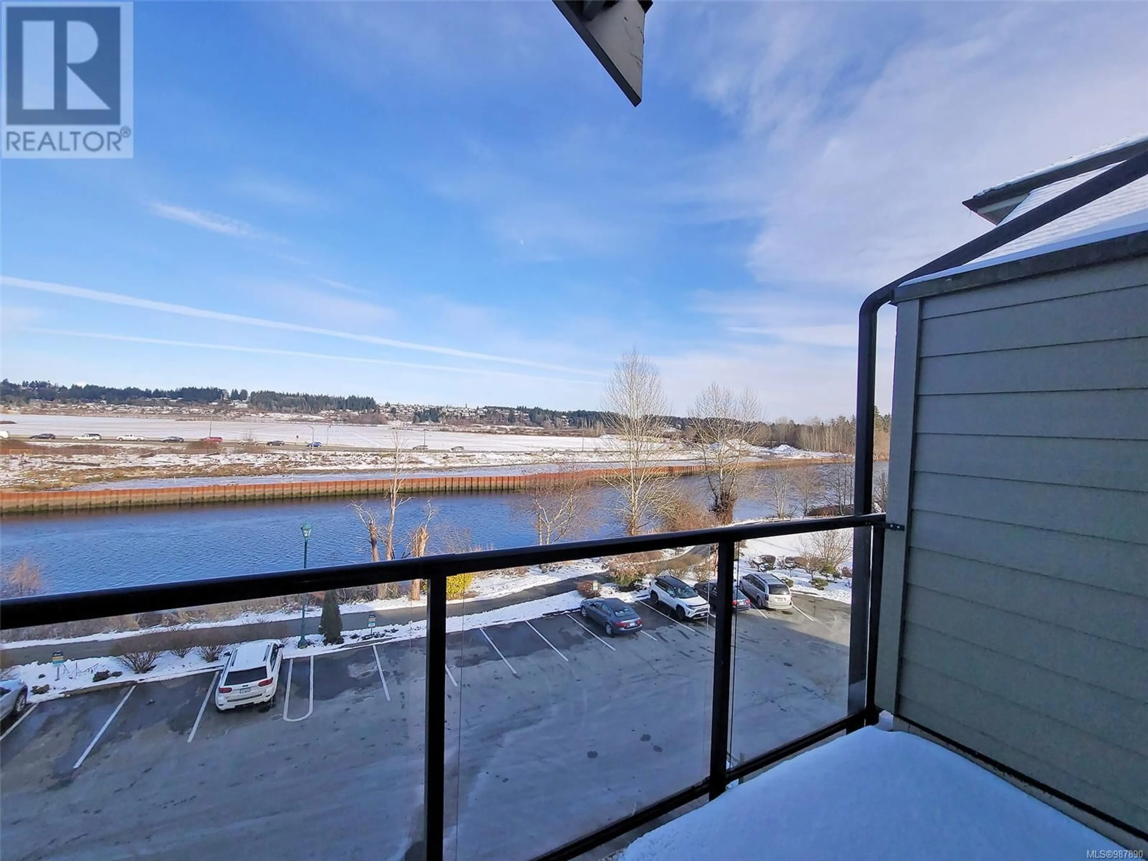 Balcony in the apartment, water/lake/river/ocean view for 314B 1730 Riverside Lane, Courtenay British Columbia V9N8C7