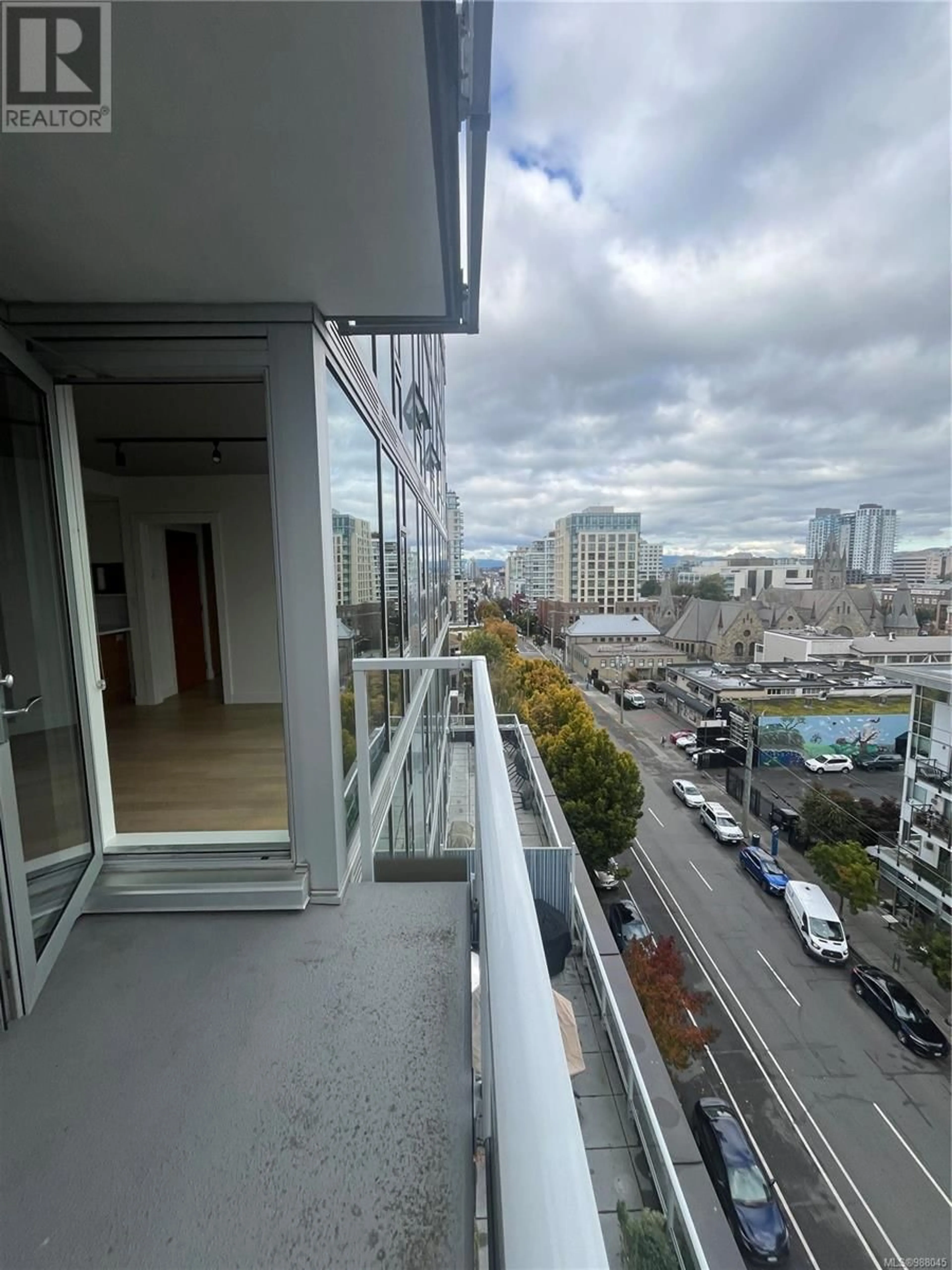 Balcony in the apartment, city buildings view from balcony for 805 989 Johnson St, Victoria British Columbia V8V0E3