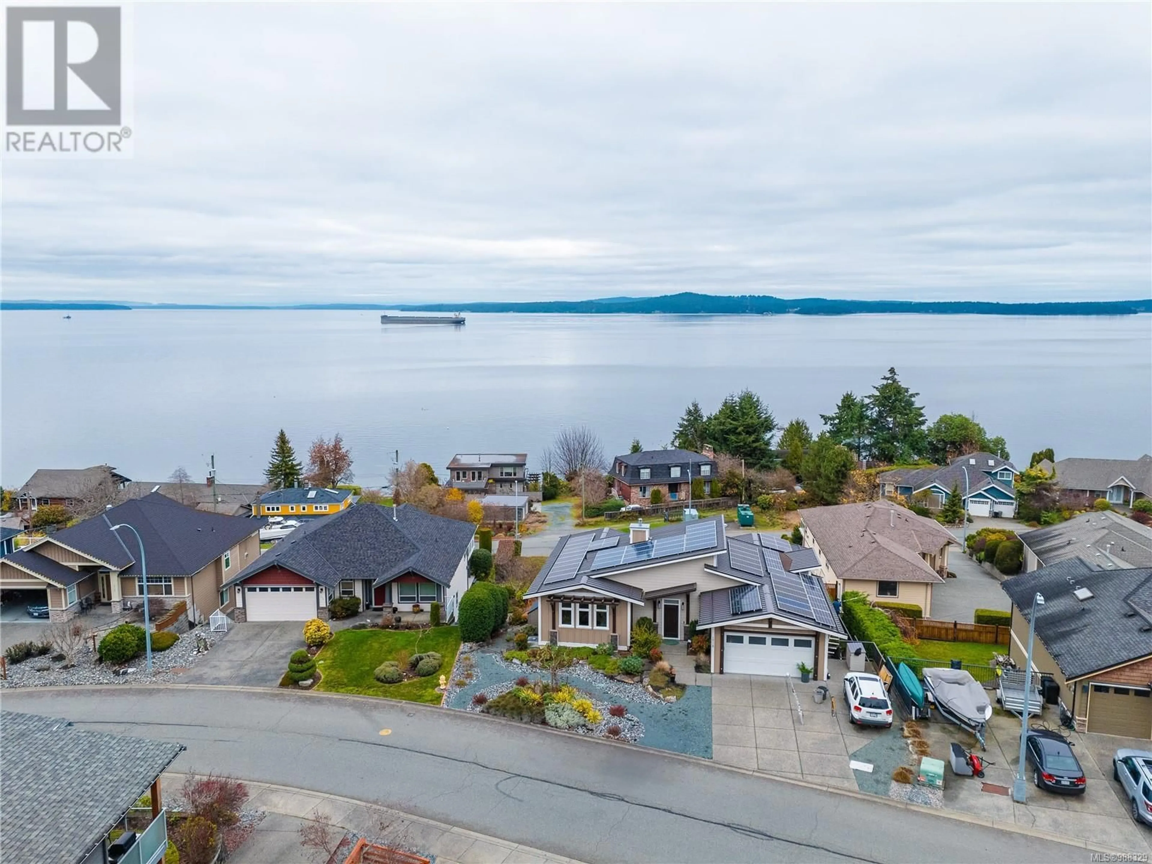 A pic from outside/outdoor area/front of a property/back of a property/a pic from drone, water/lake/river/ocean view for 10120 Orca View Terr, Chemainus British Columbia V0R1K2