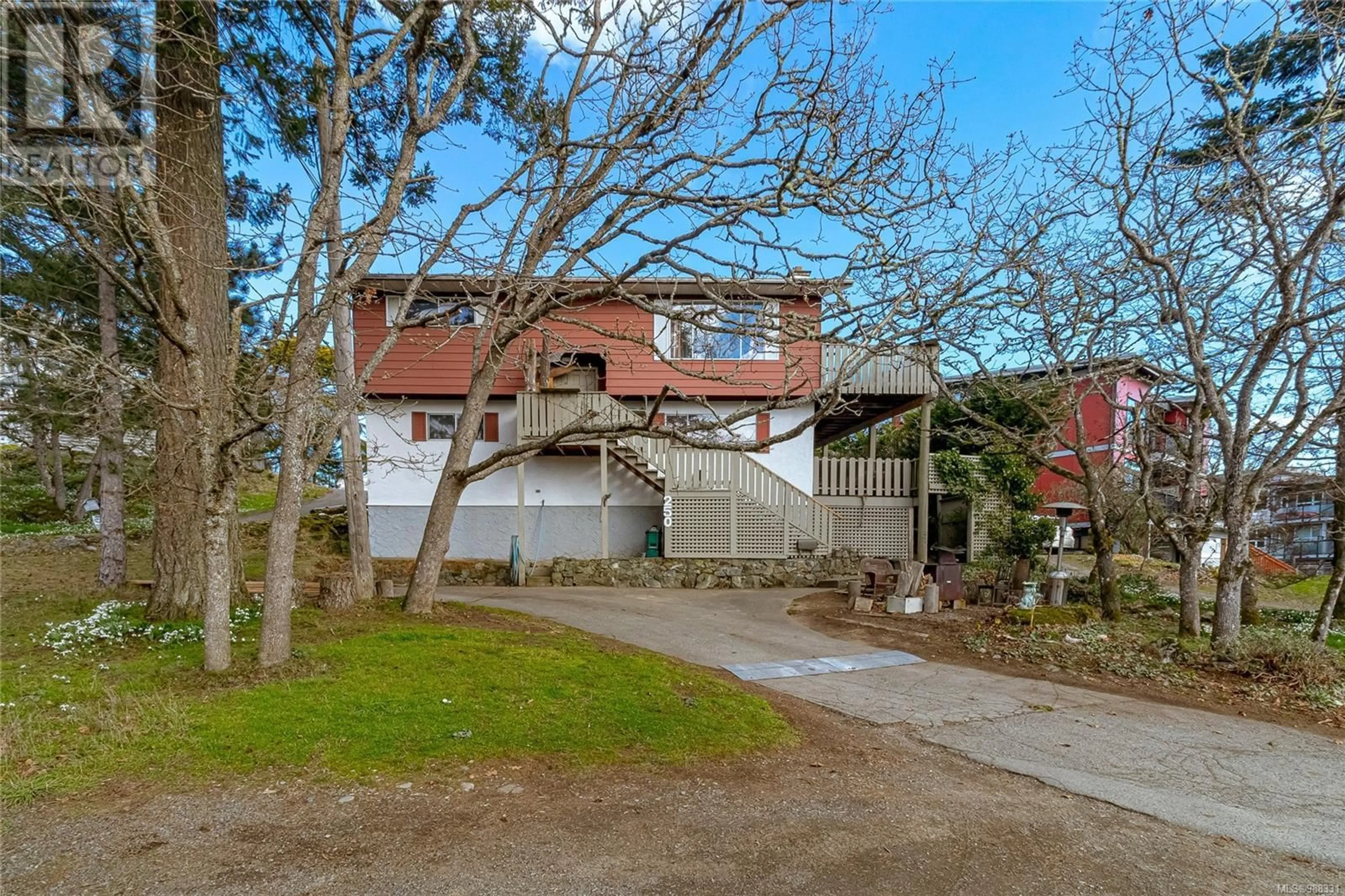 A pic from outside/outdoor area/front of a property/back of a property/a pic from drone, street for 250 Belmont Rd, Colwood British Columbia V9C1B1