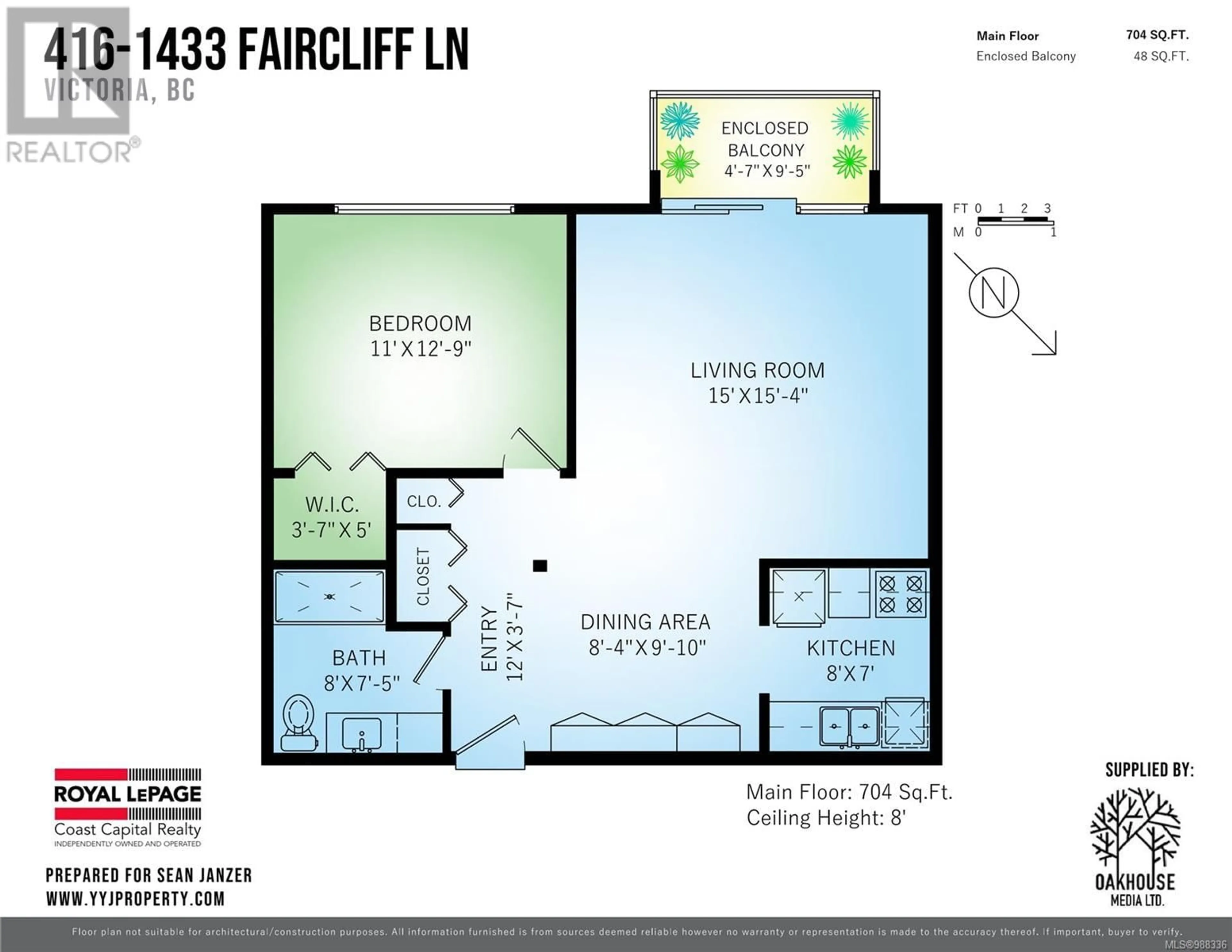 Floor plan for 416 1433 Faircliff Lane, Victoria British Columbia V8S3J6