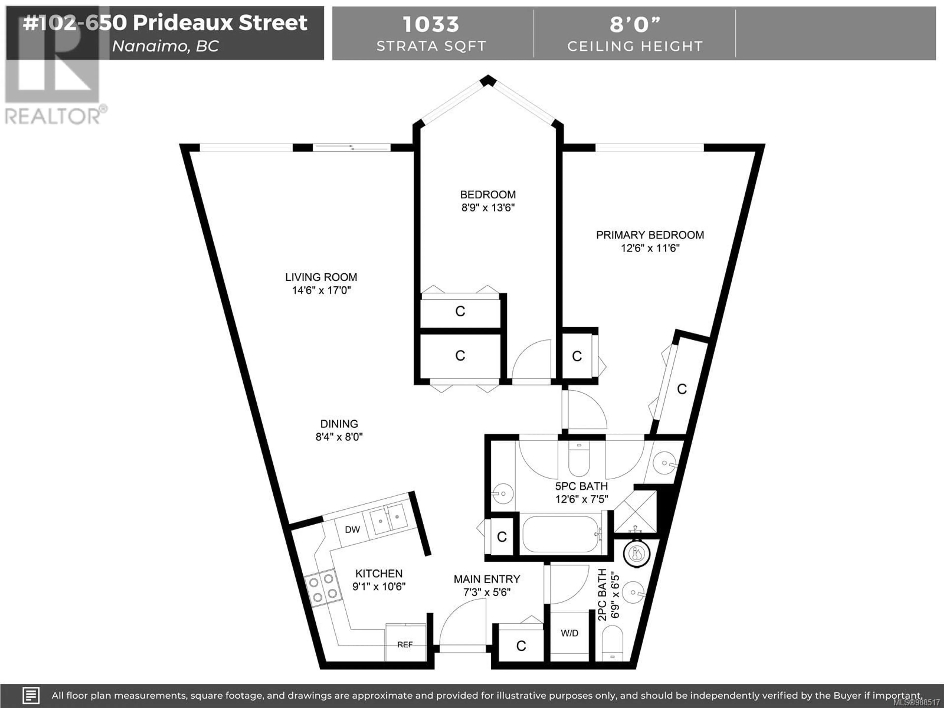 Floor plan for 102 650 Prideaux St, Nanaimo British Columbia V9R2P1