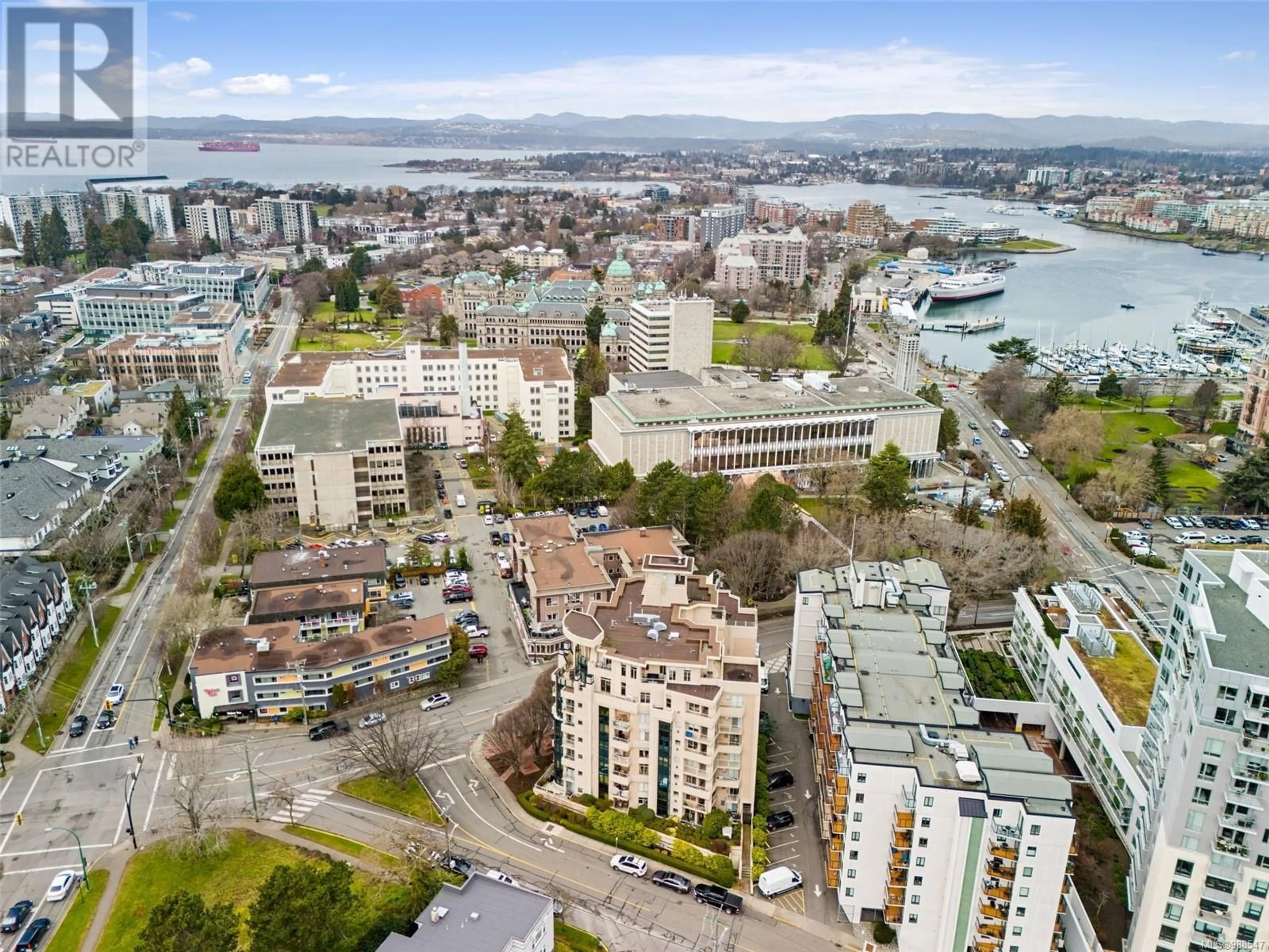 A pic from outside/outdoor area/front of a property/back of a property/a pic from drone, city buildings view from balcony for 304 605 Douglas St, Victoria British Columbia V8V2P9