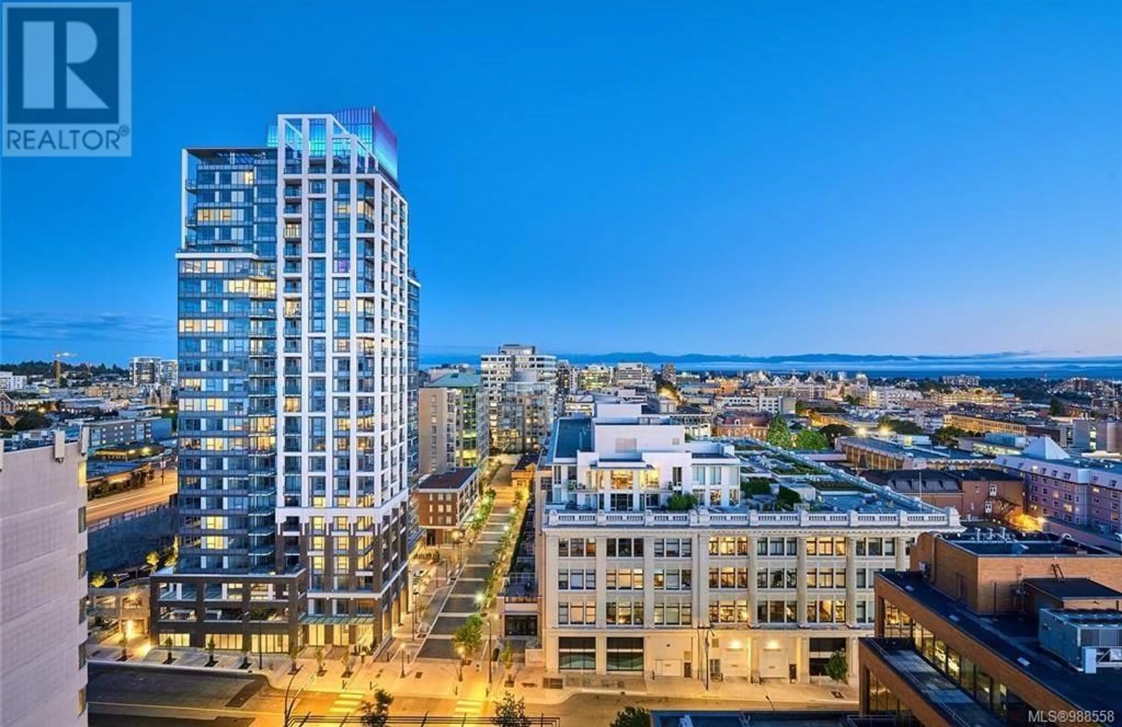 Patio, city buildings view from balcony for 503 777 Herald St, Victoria British Columbia V8T0C7