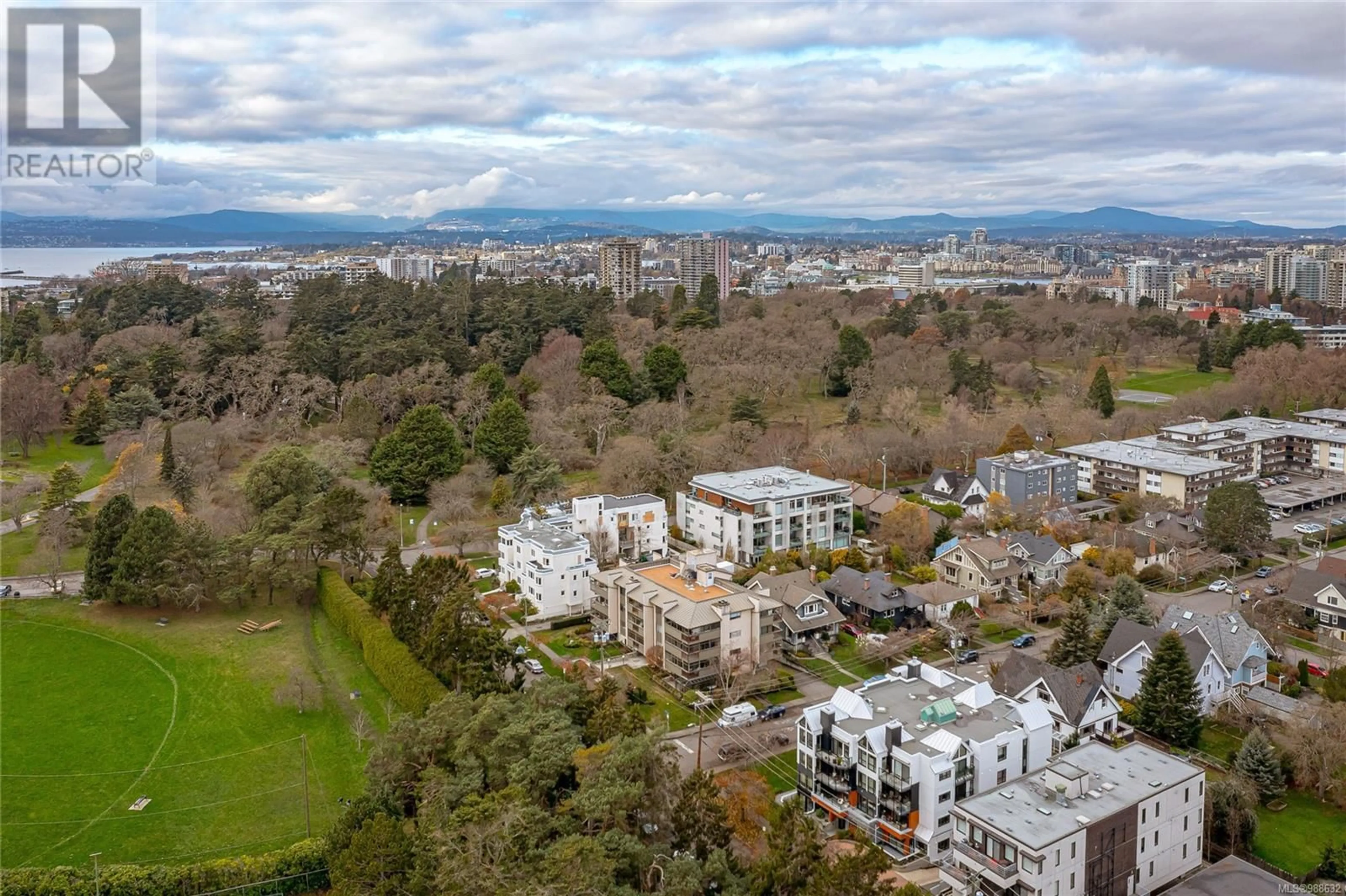 A pic from outside/outdoor area/front of a property/back of a property/a pic from drone, city buildings view from balcony for 303 920 Park Blvd, Victoria British Columbia V8V2T3