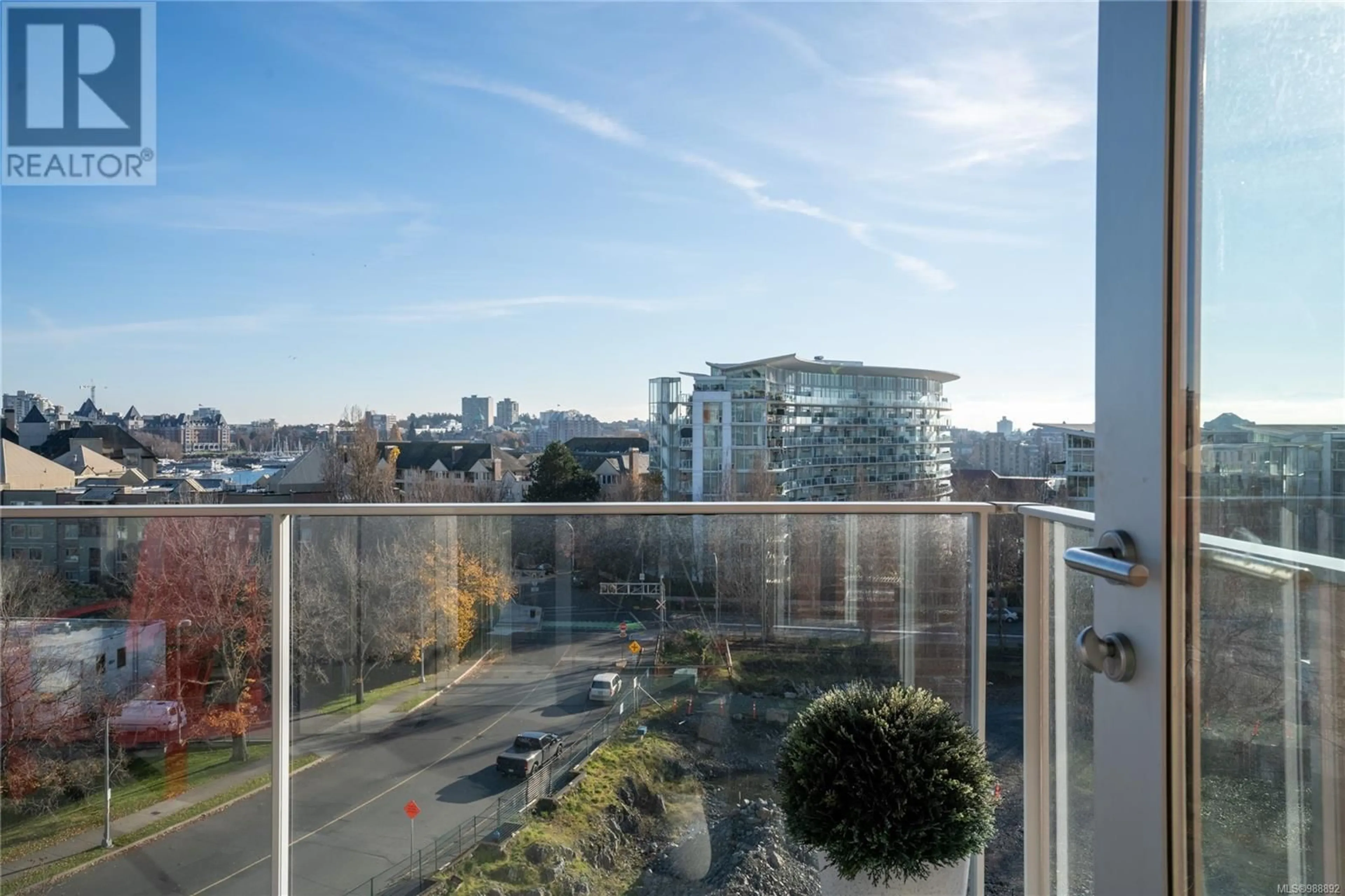 Balcony in the apartment, city buildings view from balcony for 310 100 Saghalie Rd, Victoria British Columbia V9A0A1