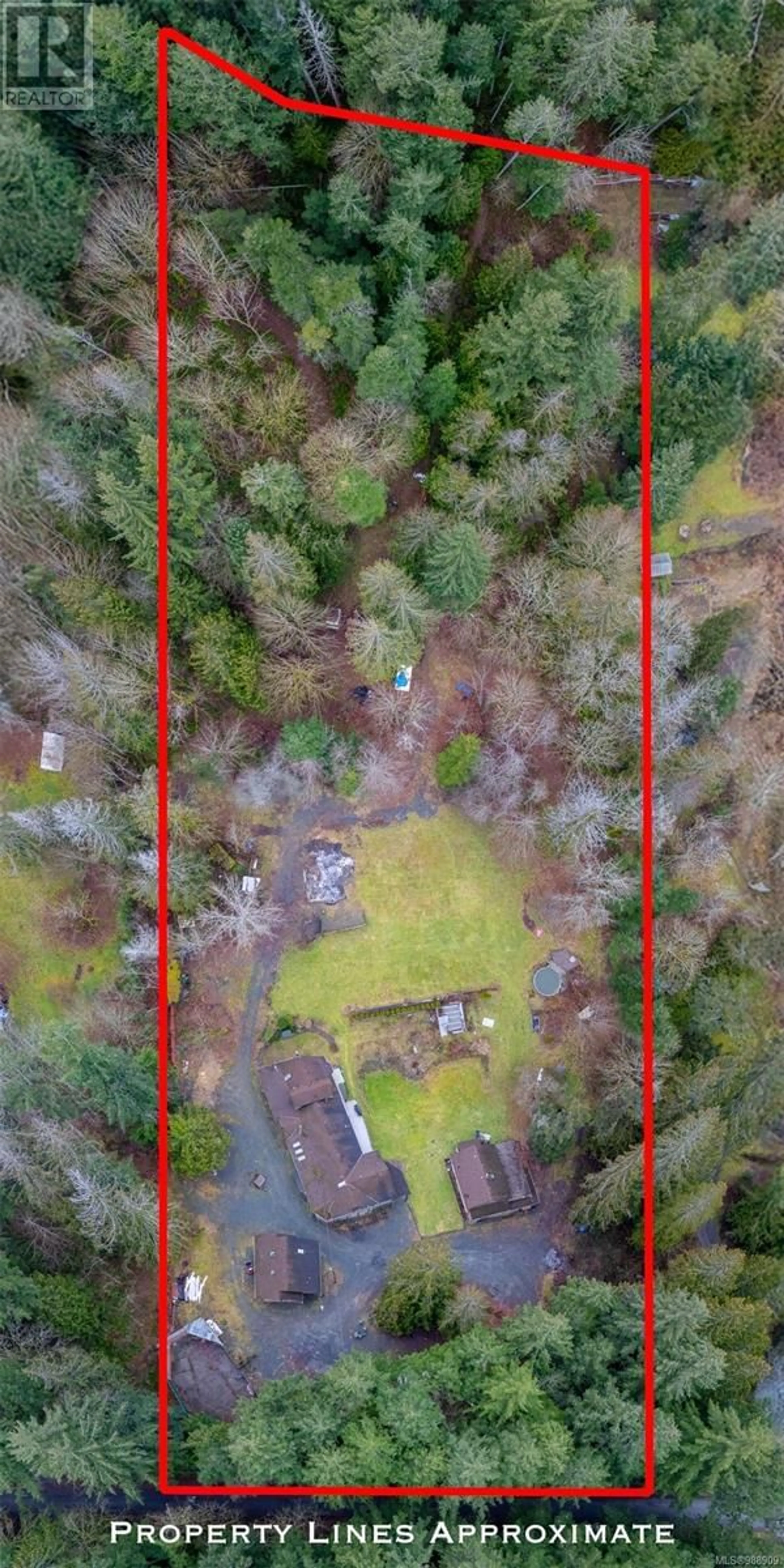 A pic from outside/outdoor area/front of a property/back of a property/a pic from drone, forest/trees view for 2477 Enefer Rd, Nanaimo British Columbia V9X1W4