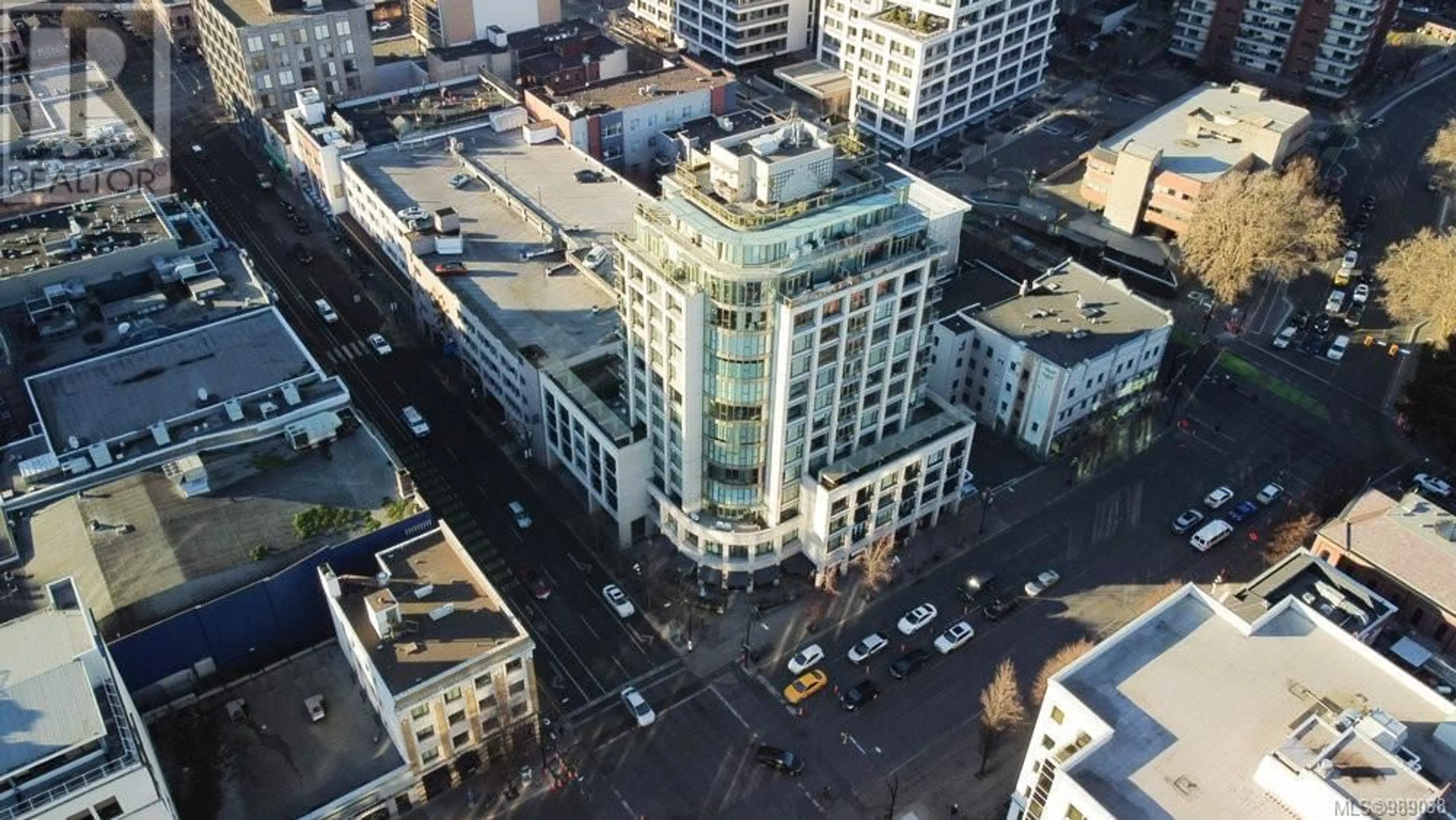 A pic from outside/outdoor area/front of a property/back of a property/a pic from drone, city buildings view from balcony for 802 760 Johnson St, Victoria British Columbia V8W1N1