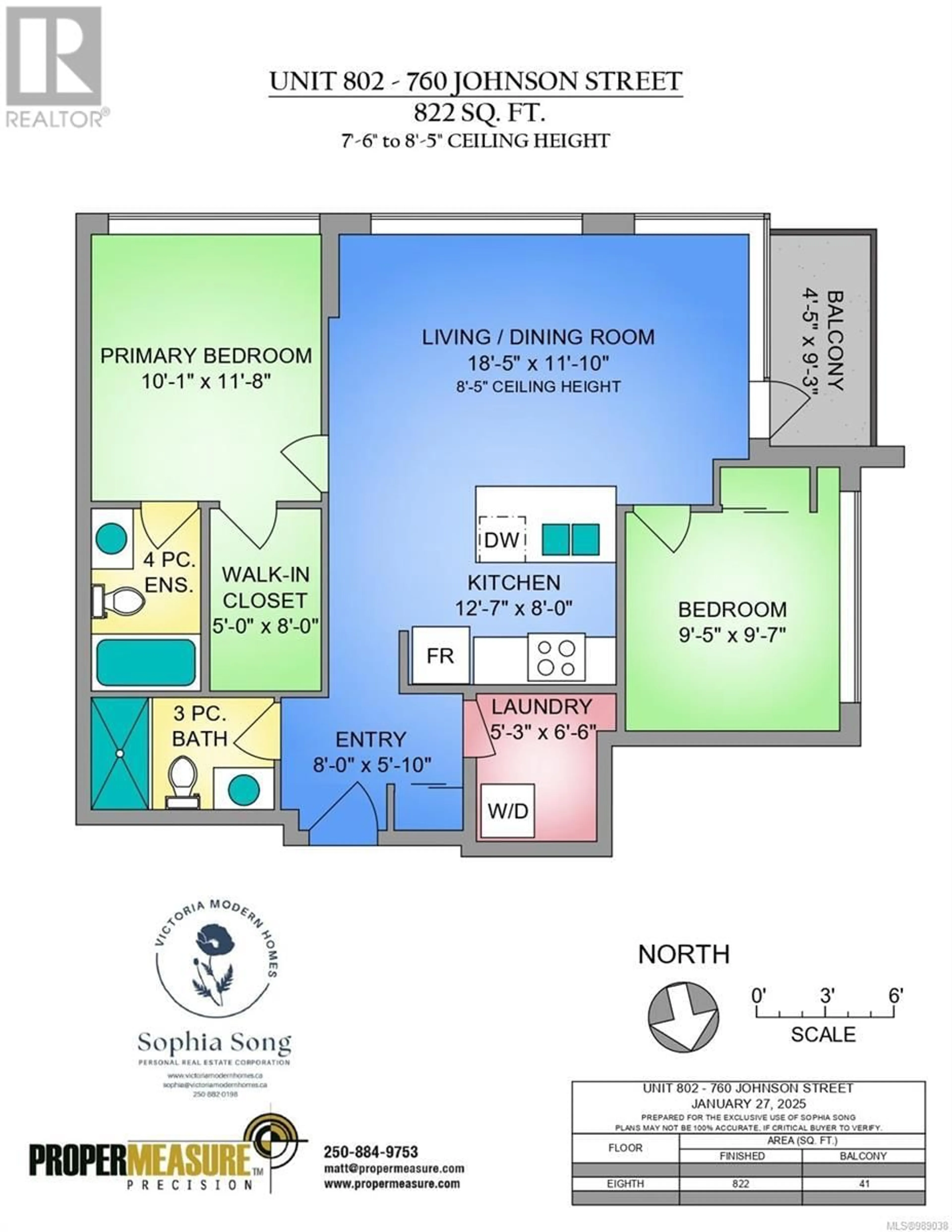 Floor plan for 802 760 Johnson St, Victoria British Columbia V8W1N1