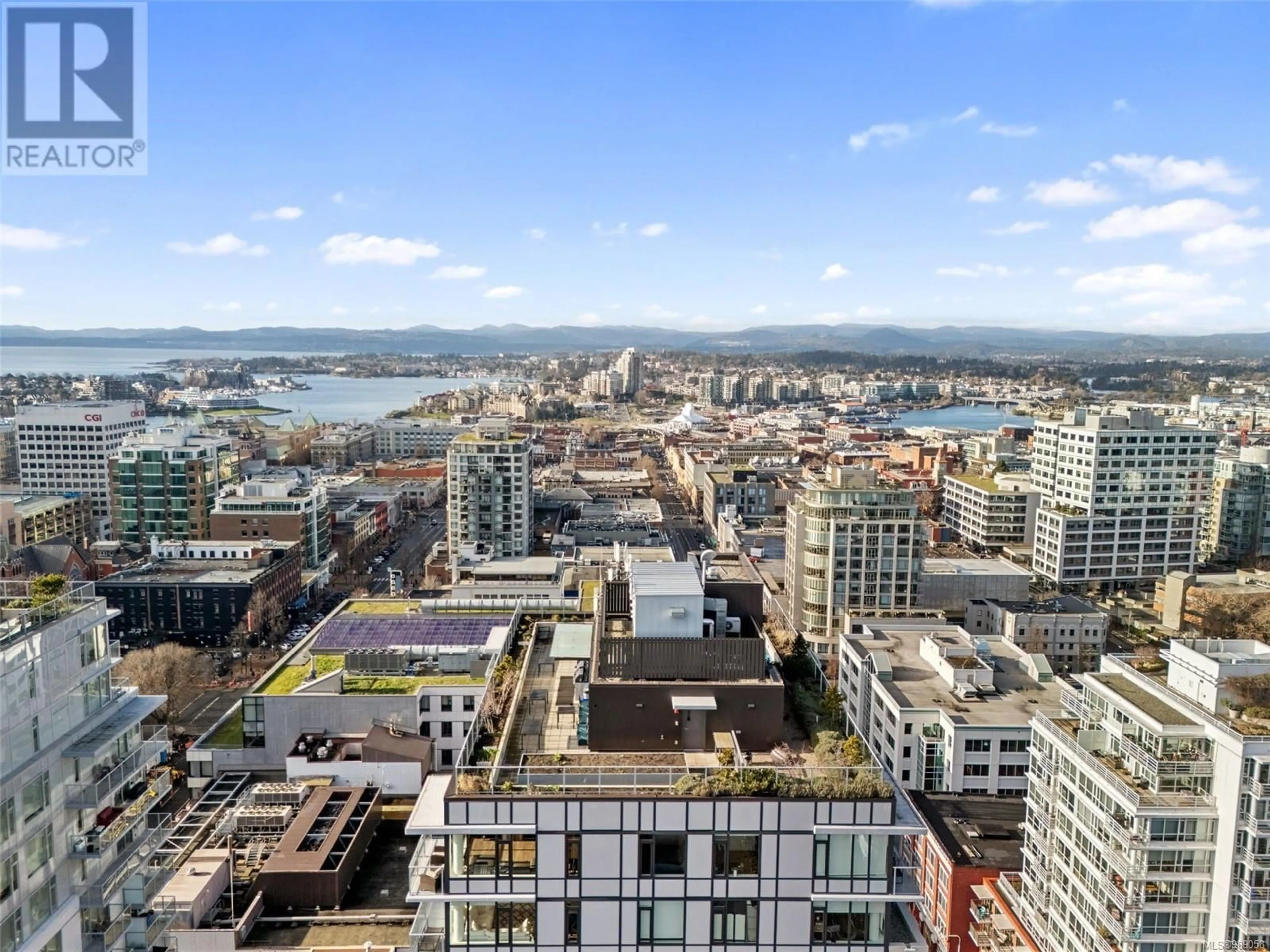 A pic from outside/outdoor area/front of a property/back of a property/a pic from drone, city buildings view from balcony for 802 845 Johnson St, Victoria British Columbia V8W0G3