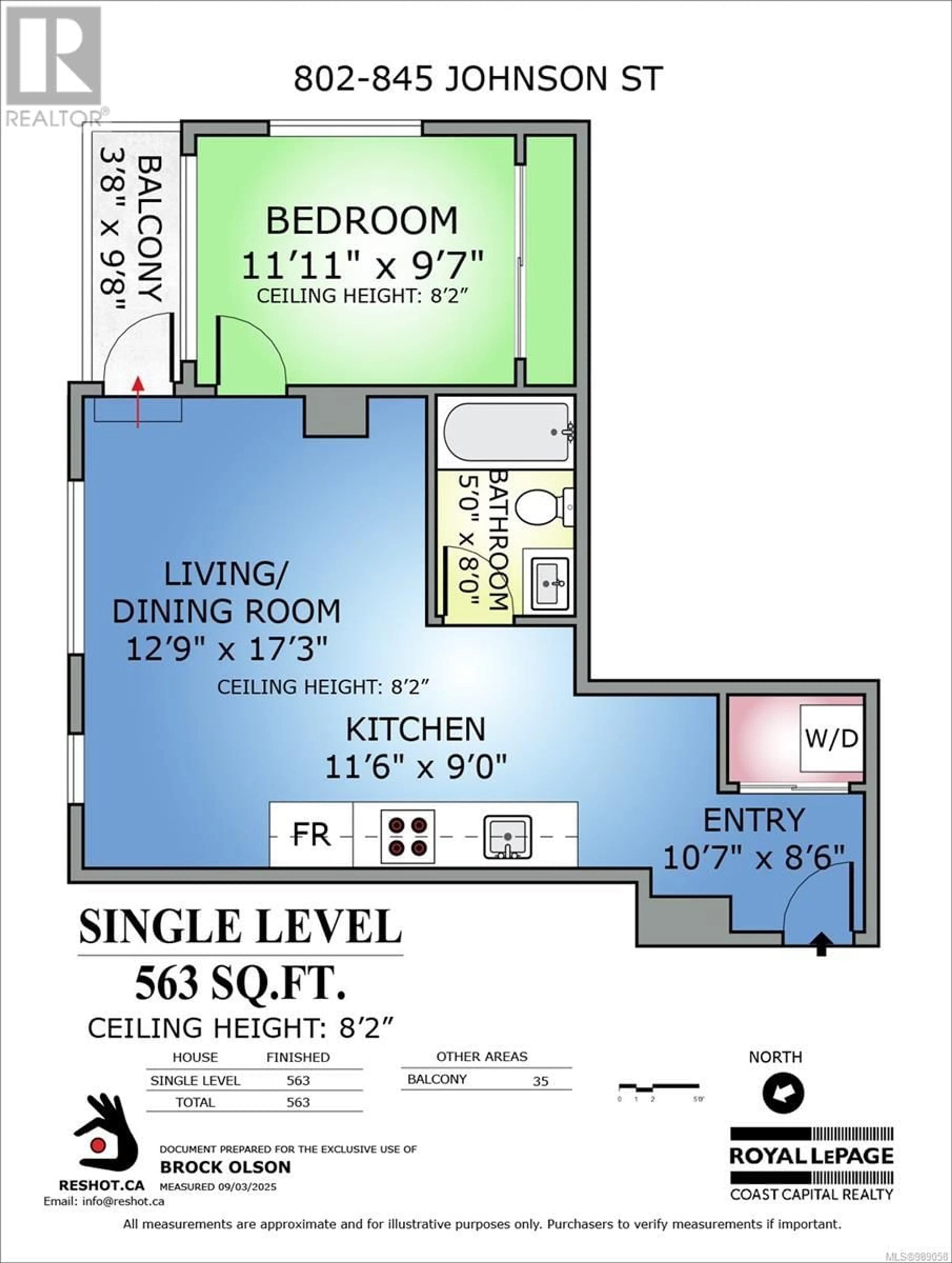 Floor plan for 802 845 Johnson St, Victoria British Columbia V8W0G3