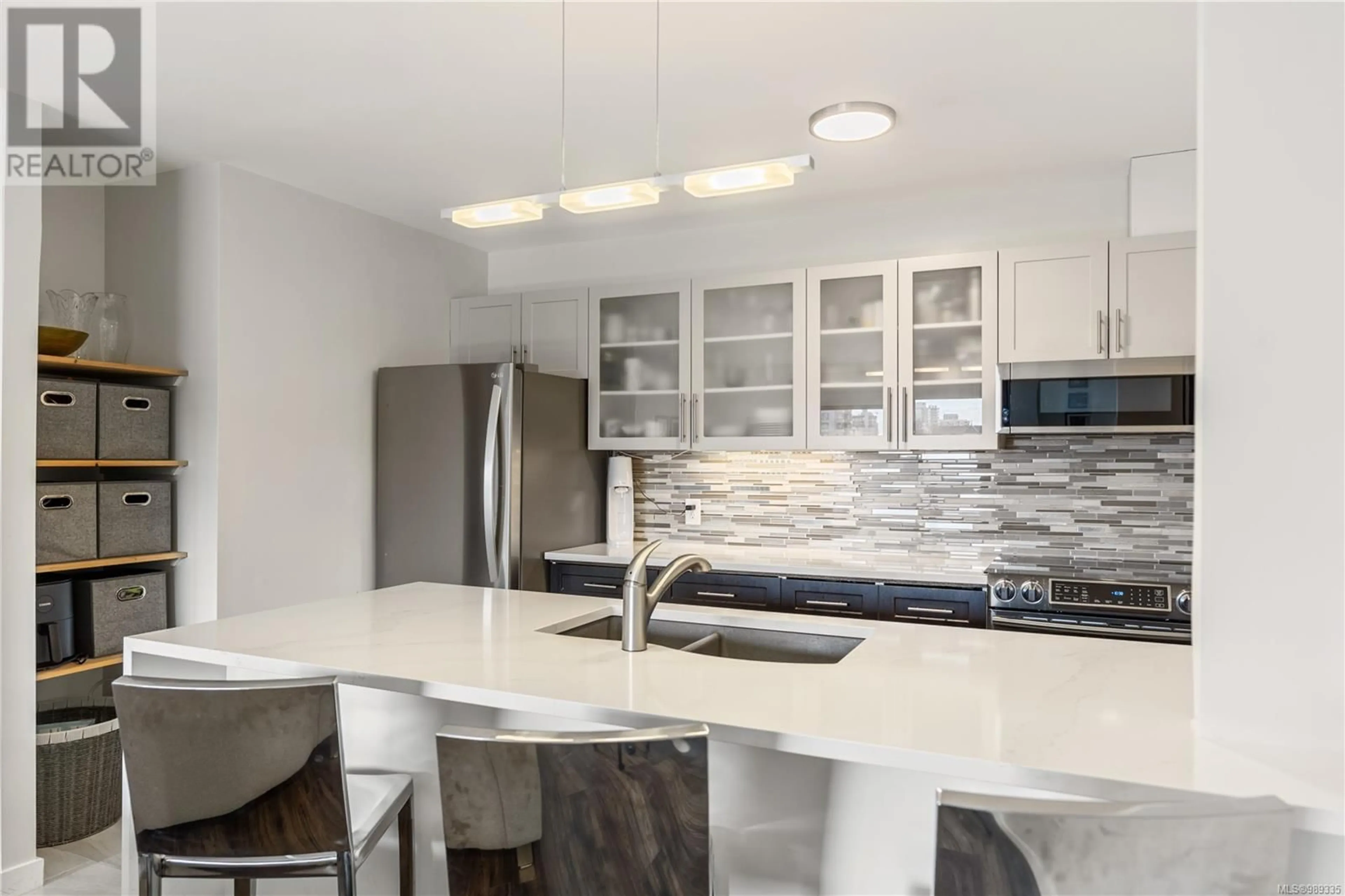 Contemporary kitchen, ceramic/tile floor for 504 770 Cormorant St, Victoria British Columbia V8W3J3