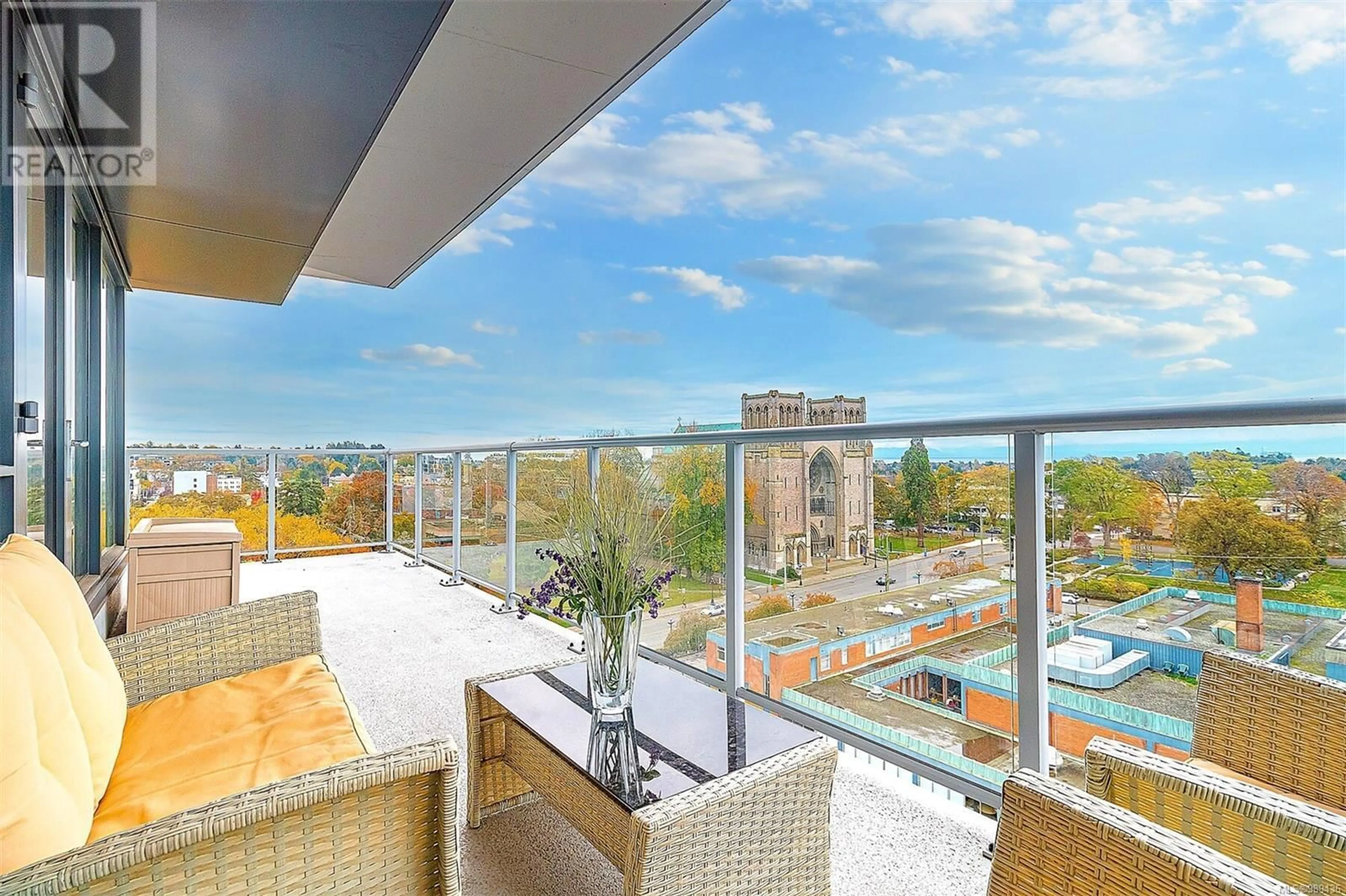 Balcony in the apartment, city buildings view from balcony for 1004 838 Broughton St, Victoria British Columbia V8W1E4