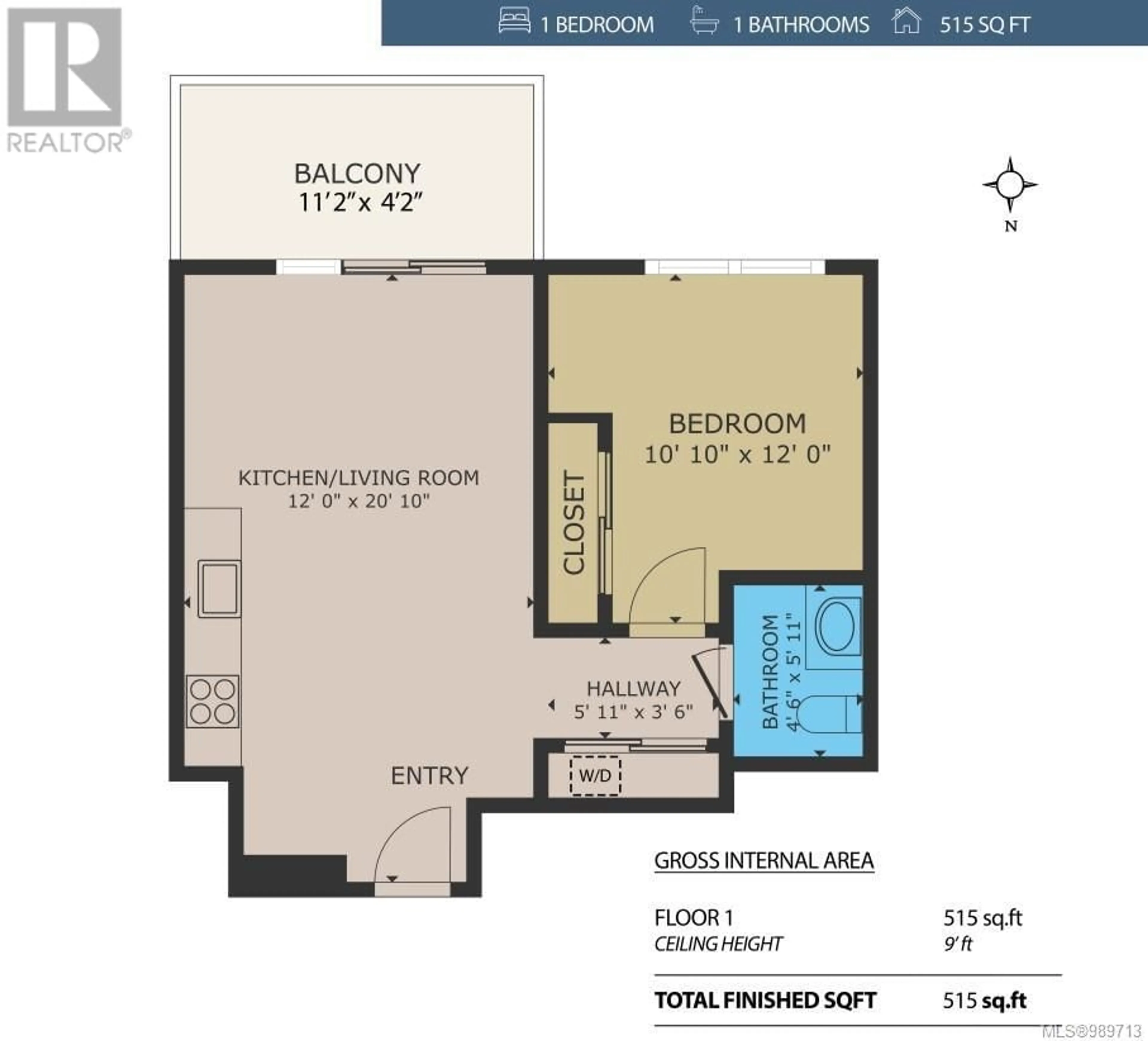 Floor plan for 1208 848 Yates St, Victoria British Columbia V8W0G2