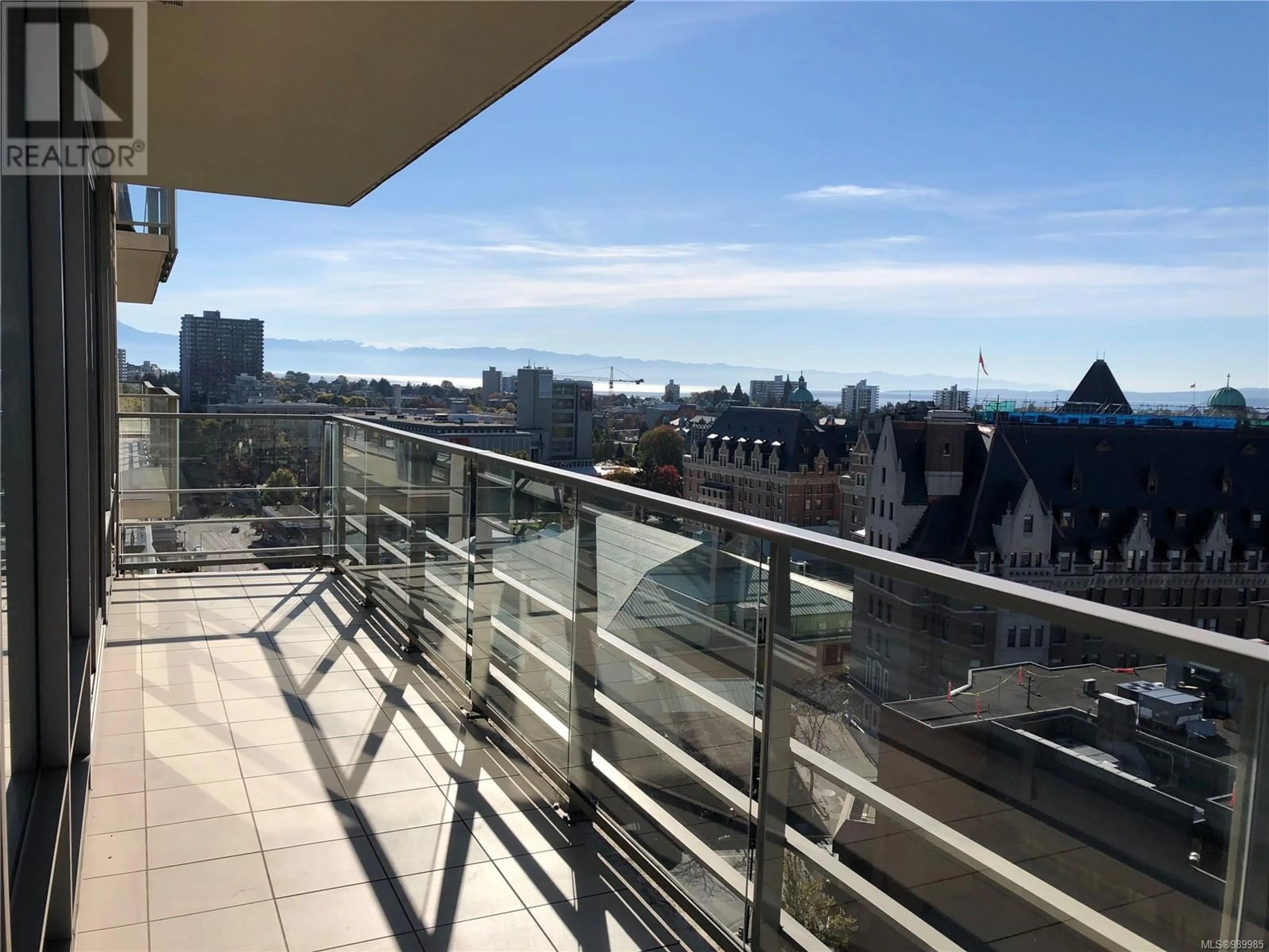 Balcony in the apartment, city buildings view from balcony for 1405 707 Courtney St, Victoria British Columbia V8W0A9