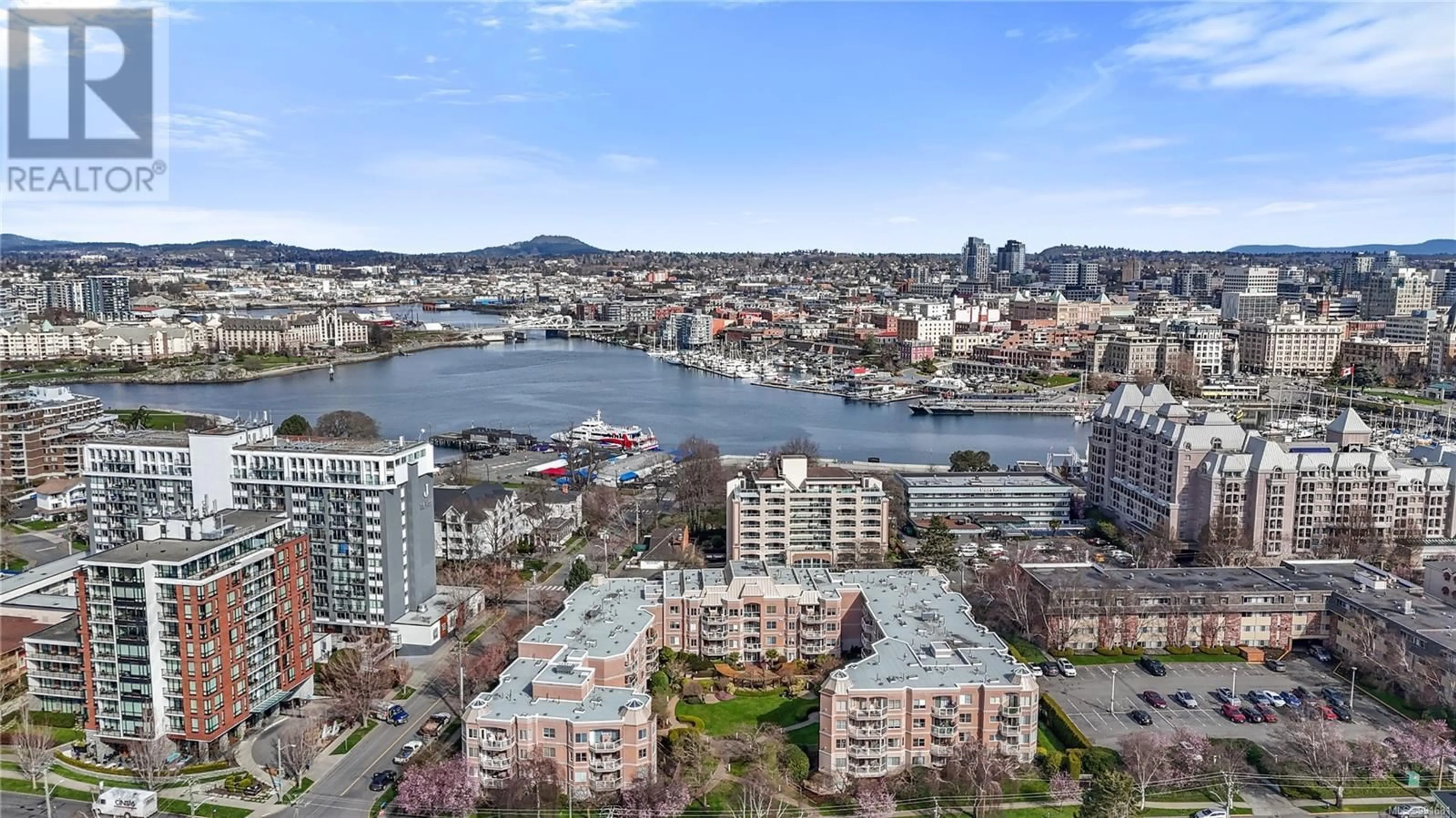 A pic from outside/outdoor area/front of a property/back of a property/a pic from drone, water/lake/river/ocean view for 102 405 Quebec St, Victoria British Columbia V8V4Z2