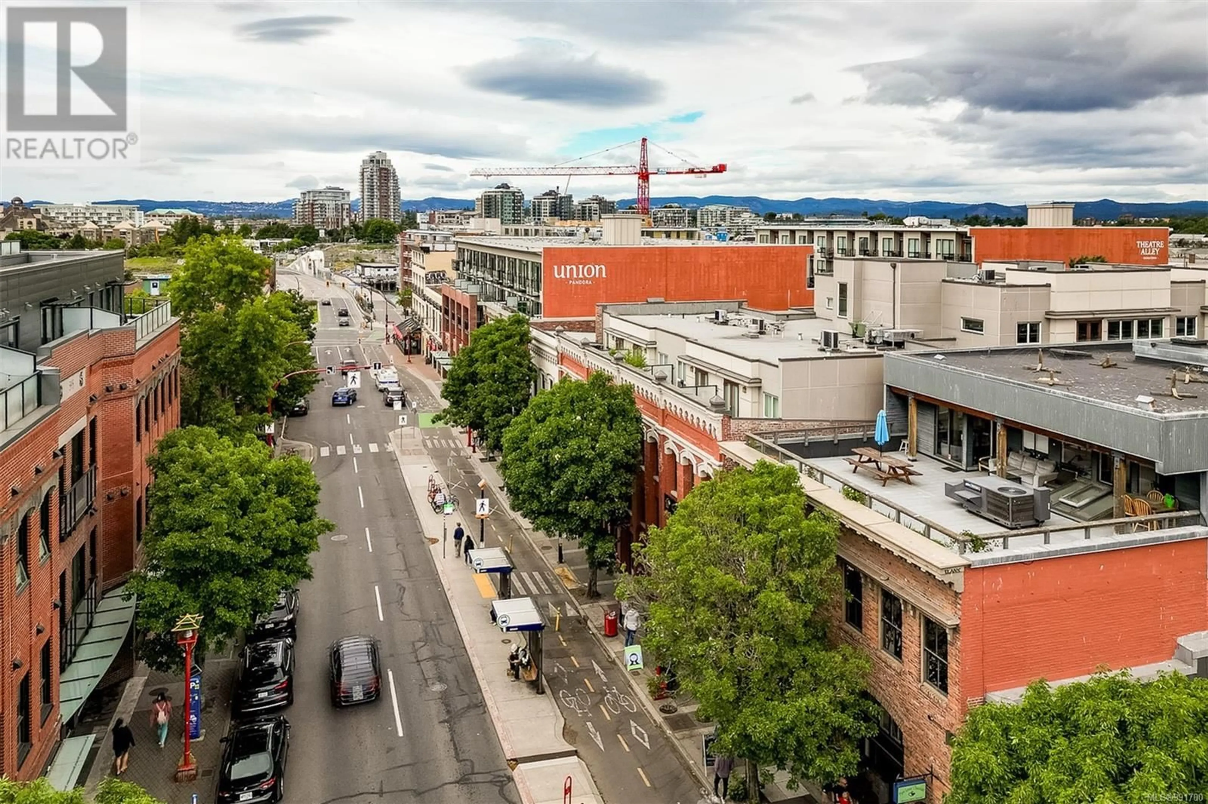 A pic from outside/outdoor area/front of a property/back of a property/a pic from drone, city buildings view from balcony for 506 528 Pandora Ave, Victoria British Columbia V8W0C6