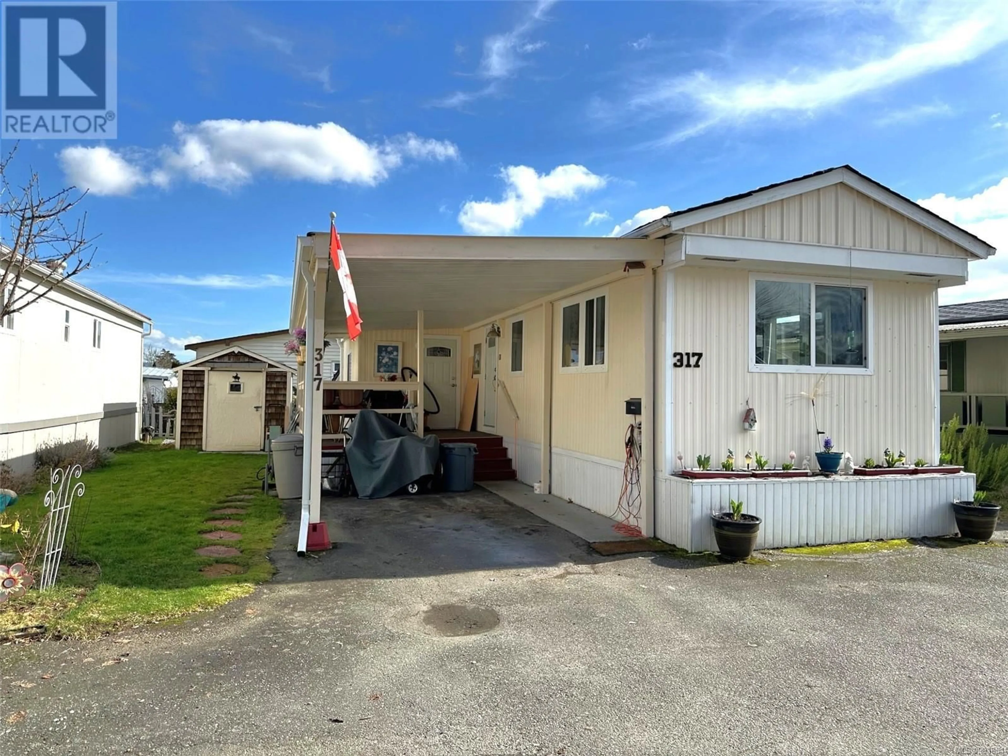 Home with vinyl exterior material, street for 317 2885 Boys Rd, Duncan British Columbia V9L4Y9