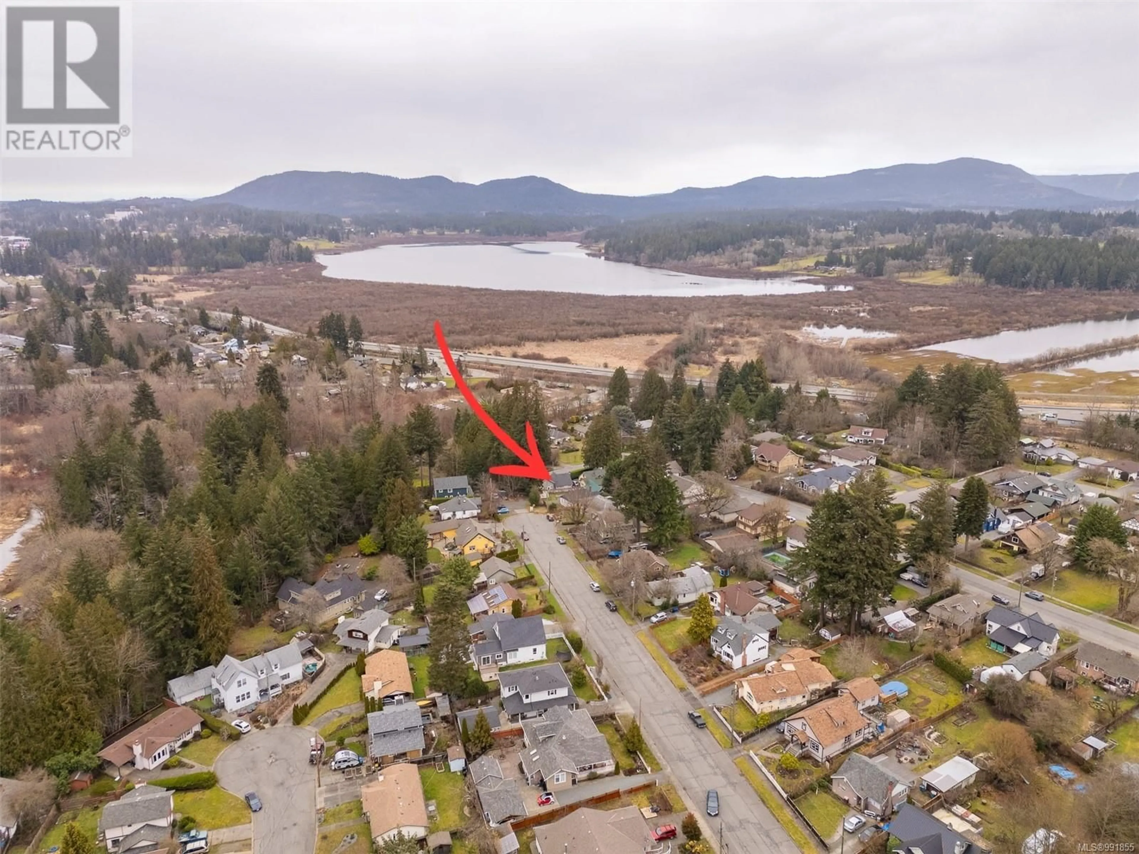 A pic from outside/outdoor area/front of a property/back of a property/a pic from drone, mountain view for 1094 Nagle St, Duncan British Columbia V9L2E5