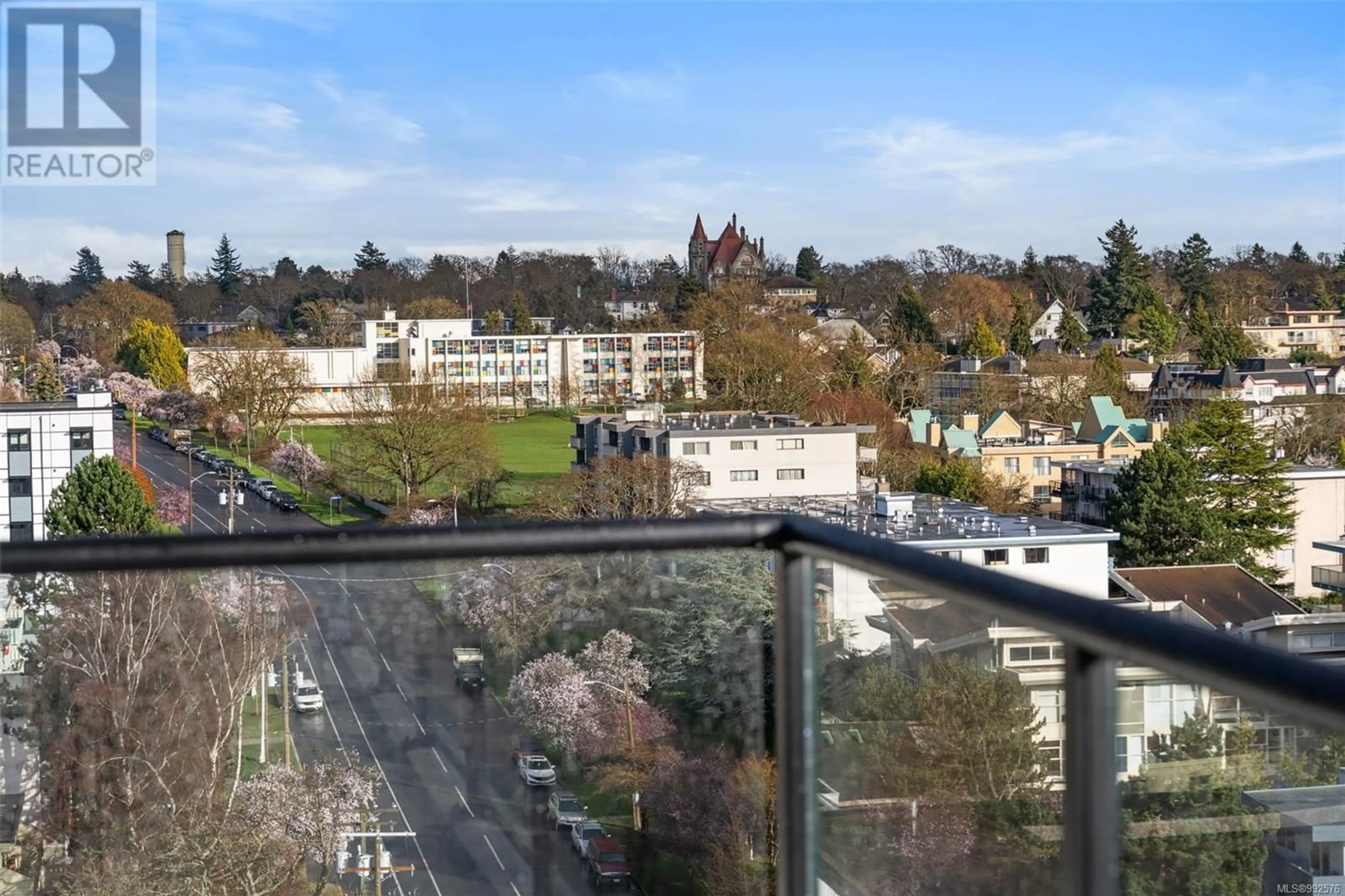 Balcony in the apartment, city buildings view from balcony for 1108 - 1100 YATES STREET, Victoria British Columbia V8V0H5