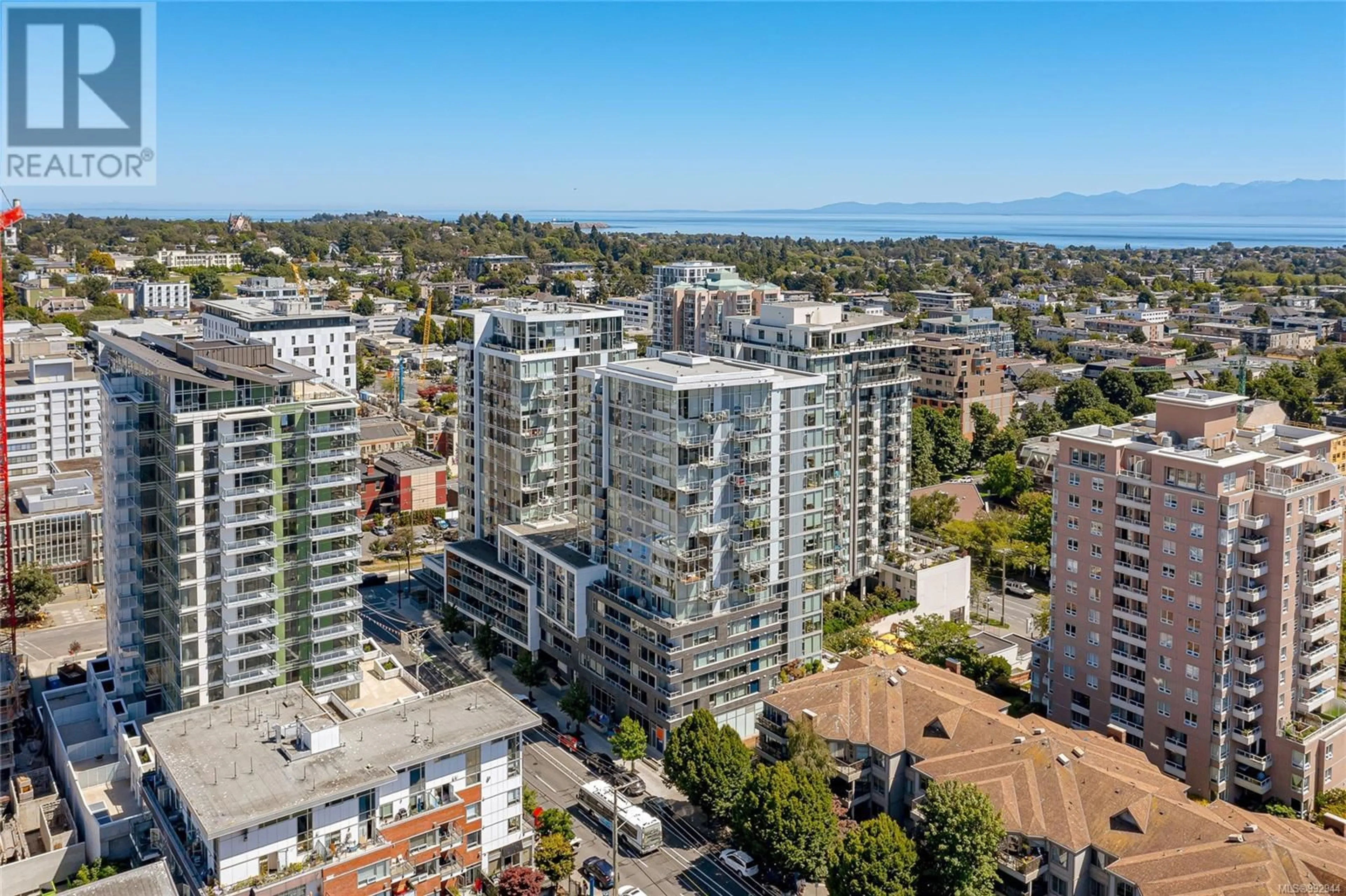 A pic from outside/outdoor area/front of a property/back of a property/a pic from drone, city buildings view from balcony for 201 989 Johnson St, Victoria British Columbia V8V3N7