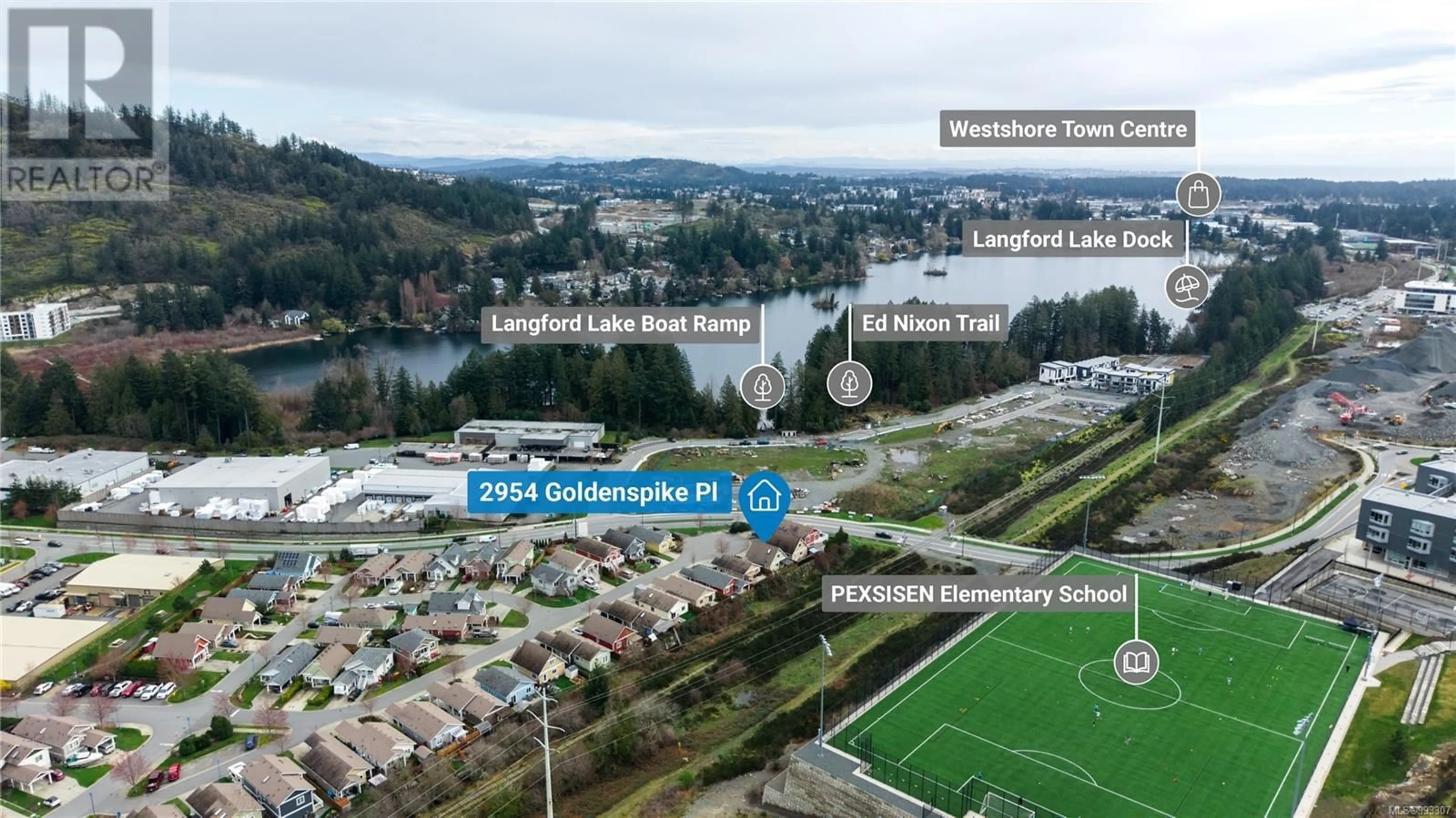 A pic from outside/outdoor area/front of a property/back of a property/a pic from drone, water/lake/river/ocean view for 2954 GOLDEN SPIKE PLACE, Langford British Columbia V9B0K6