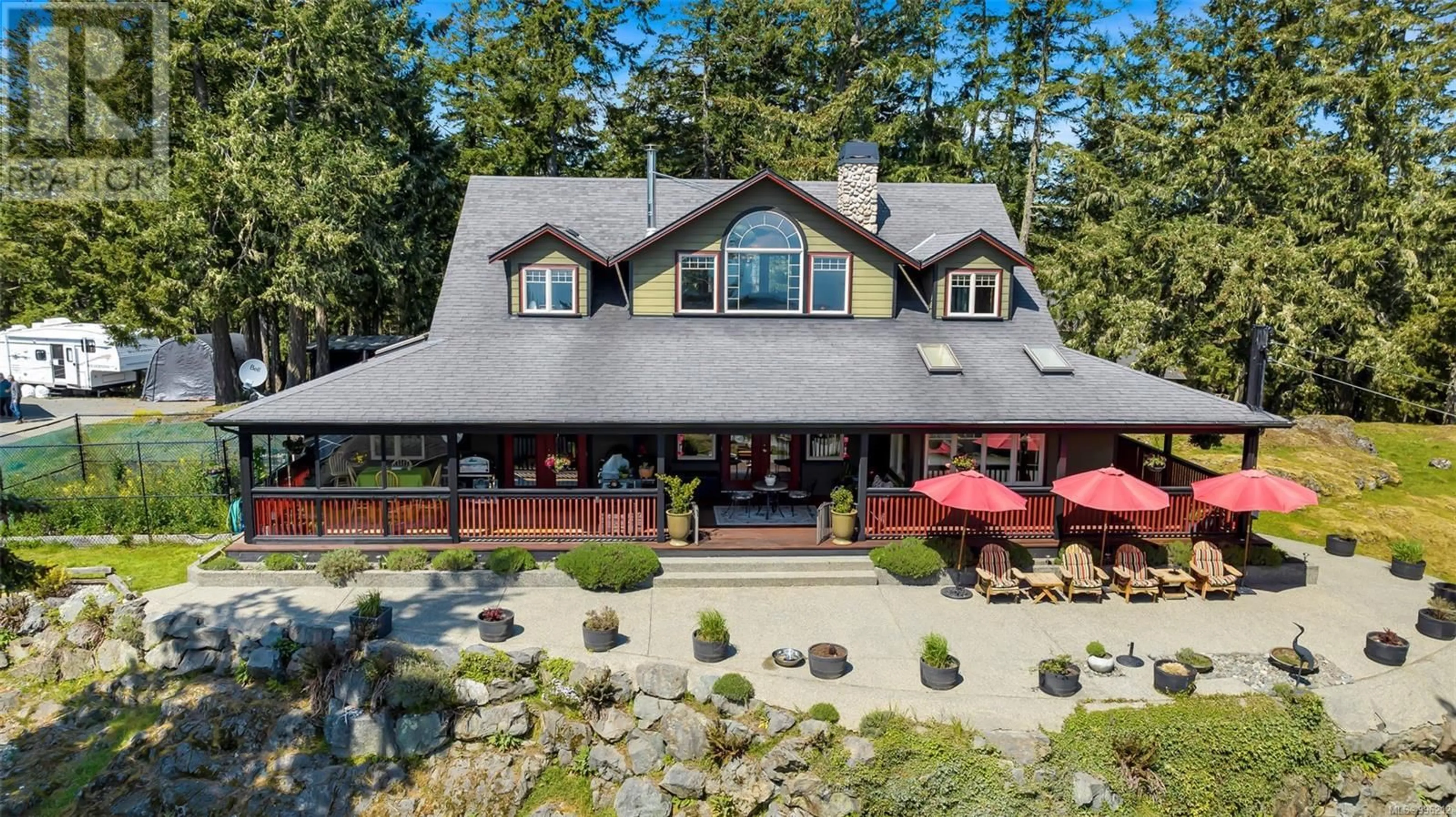 A pic from outside/outdoor area/front of a property/back of a property/a pic from drone, unknown for 700 CAINS WAY, Sooke British Columbia V9Z1C5