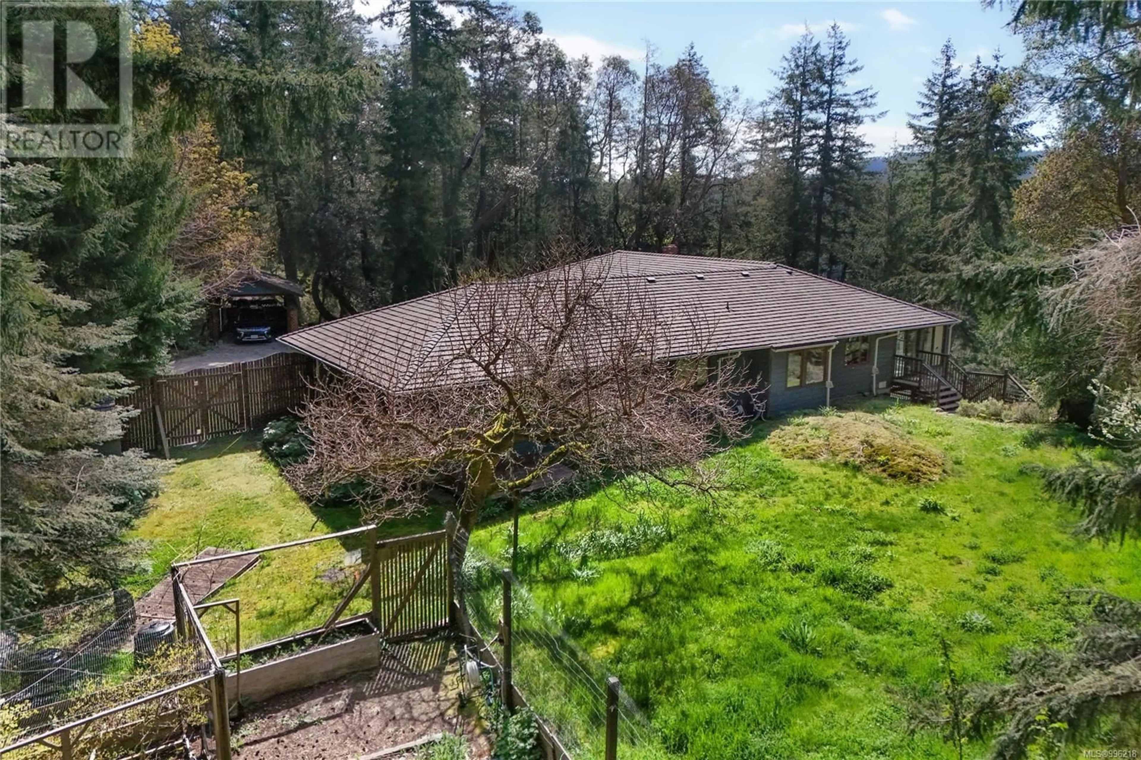 A pic from outside/outdoor area/front of a property/back of a property/a pic from drone, forest/trees view for 332 SKY VALLEY ROAD, Salt Spring British Columbia V8K2C3