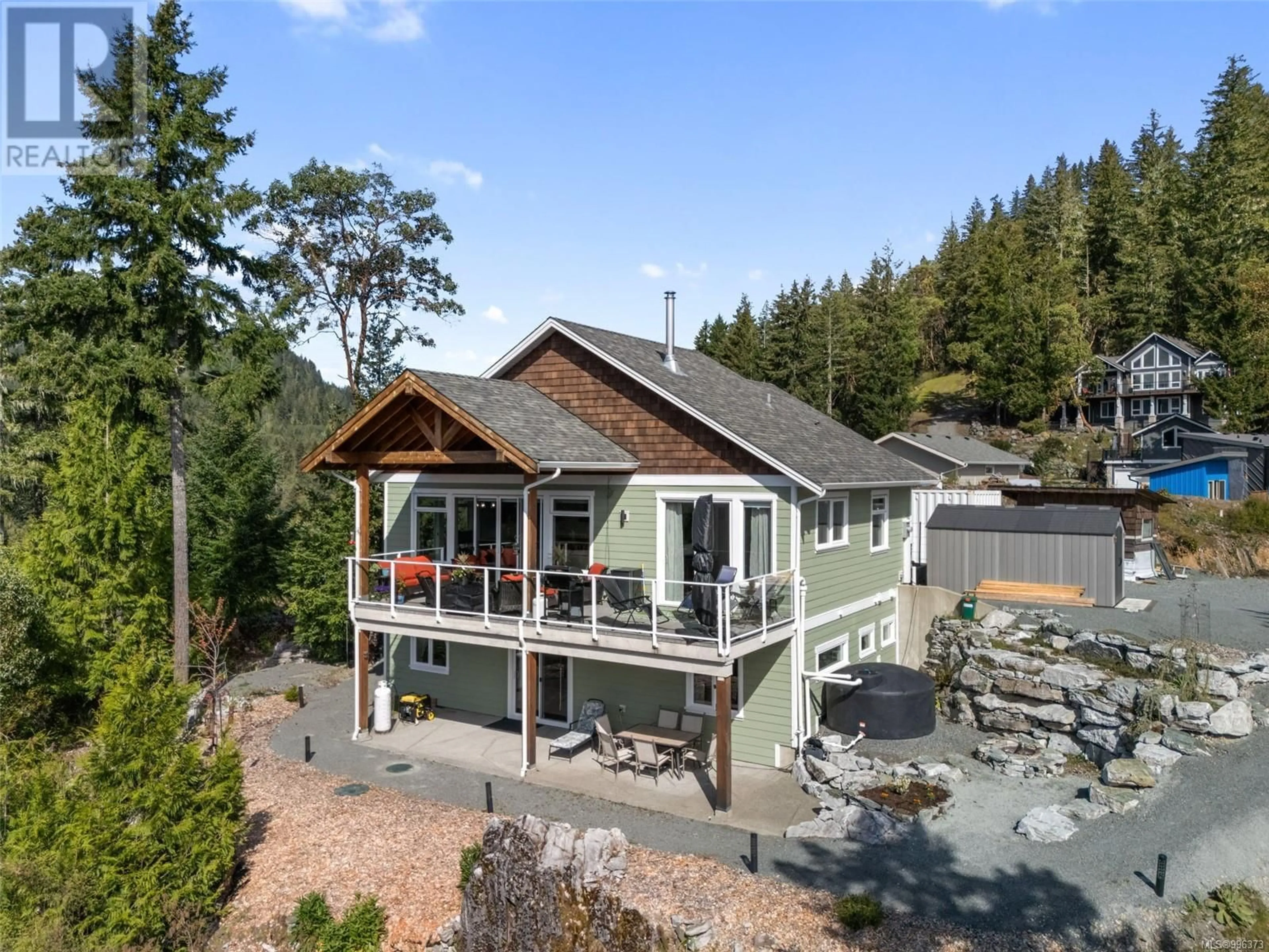 A pic from outside/outdoor area/front of a property/back of a property/a pic from drone, water/lake/river/ocean view for 7454 TEAL COURT, Lake Cowichan British Columbia V0R2G1