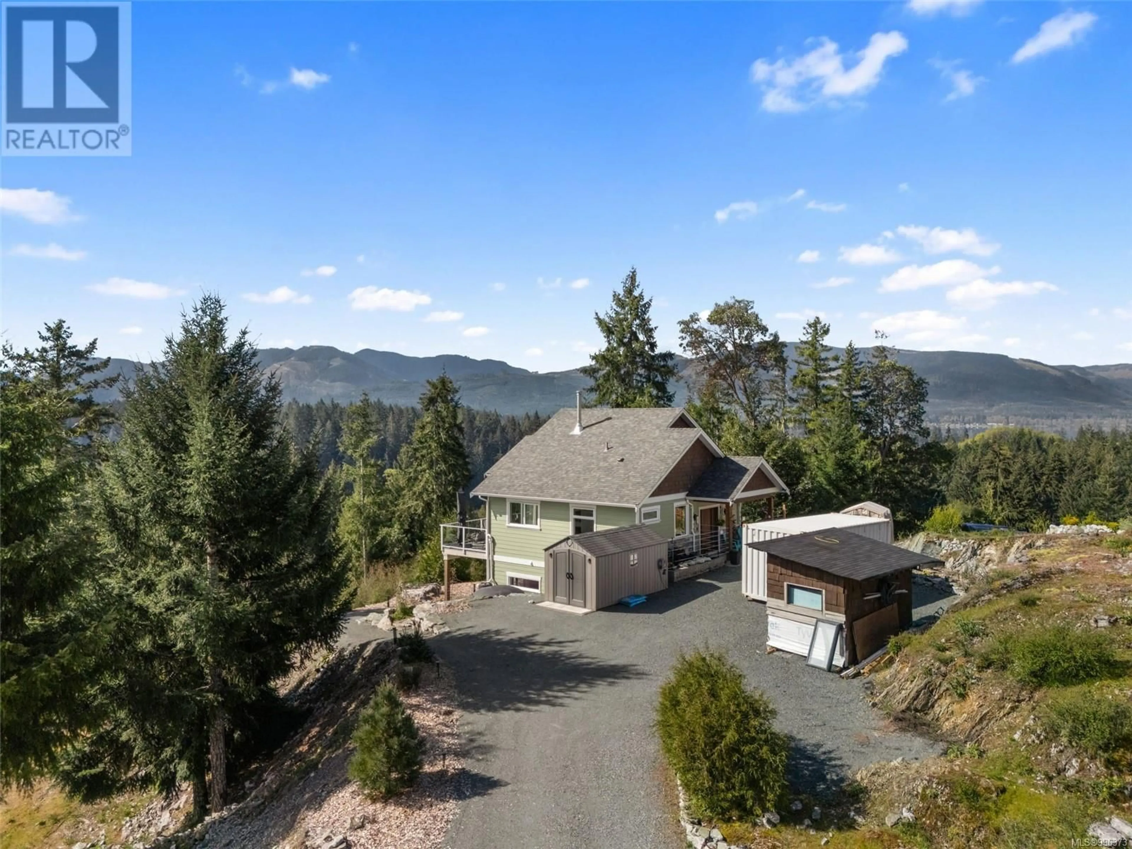 A pic from outside/outdoor area/front of a property/back of a property/a pic from drone, mountain view for 7454 TEAL COURT, Lake Cowichan British Columbia V0R2G1
