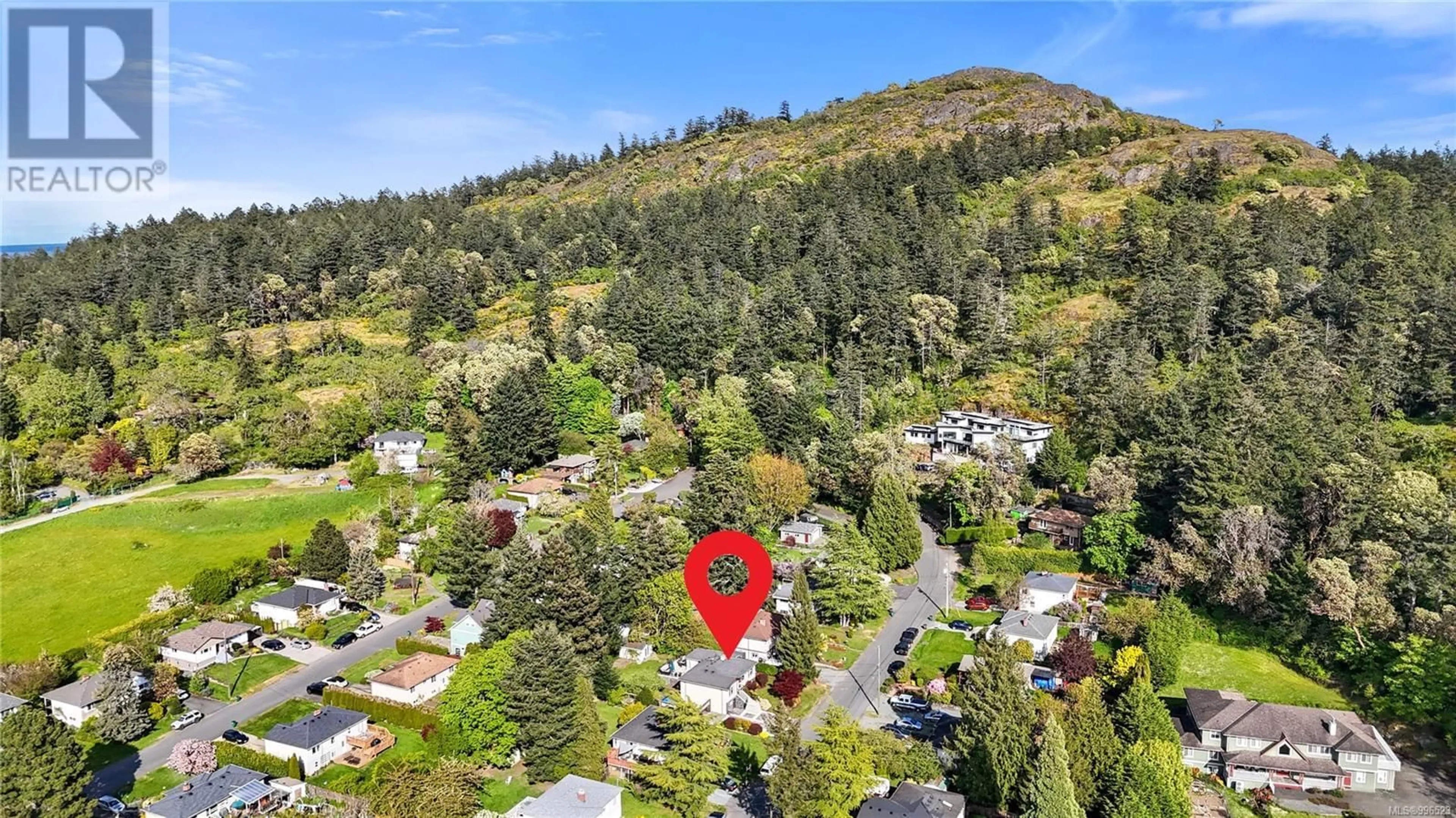 A pic from outside/outdoor area/front of a property/back of a property/a pic from drone, mountain view for 1228 PEARCE CRESCENT, Saanich British Columbia V8X3S9