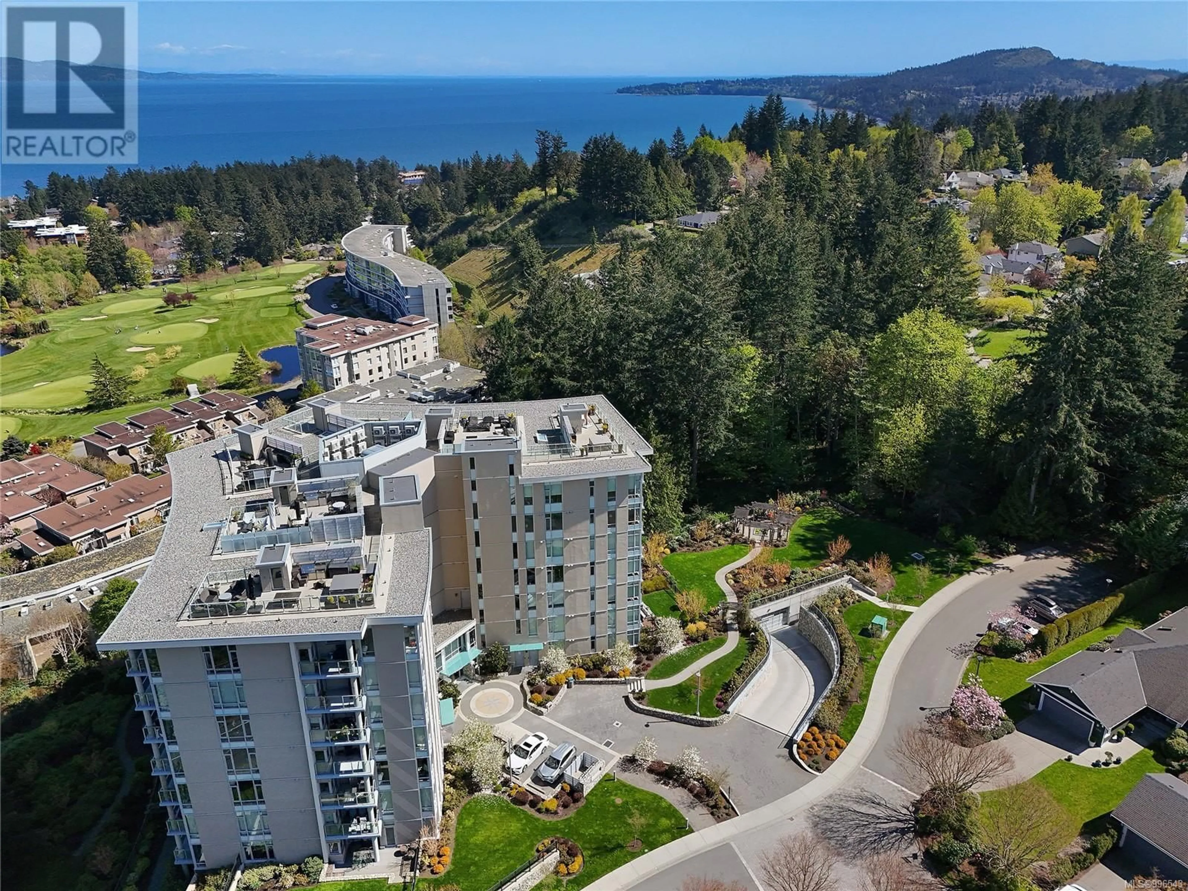A pic from outside/outdoor area/front of a property/back of a property/a pic from drone, water/lake/river/ocean view for 501 - 5388 HILL RISE TERRACE, Saanich British Columbia V8Y3K3