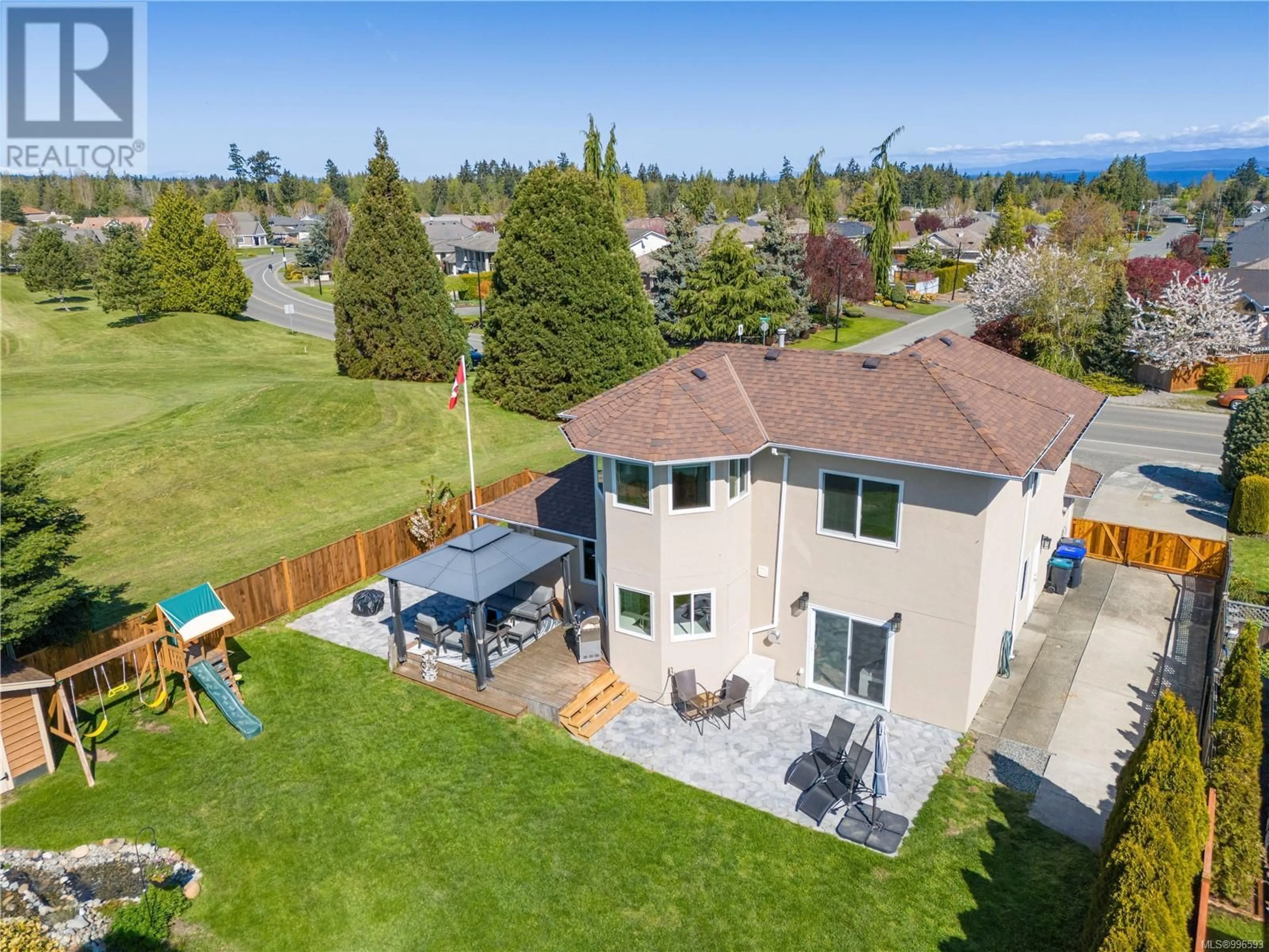 A pic from outside/outdoor area/front of a property/back of a property/a pic from drone, mountain view for 1080 ROBERTON BOULEVARD, French Creek British Columbia V9P2P9
