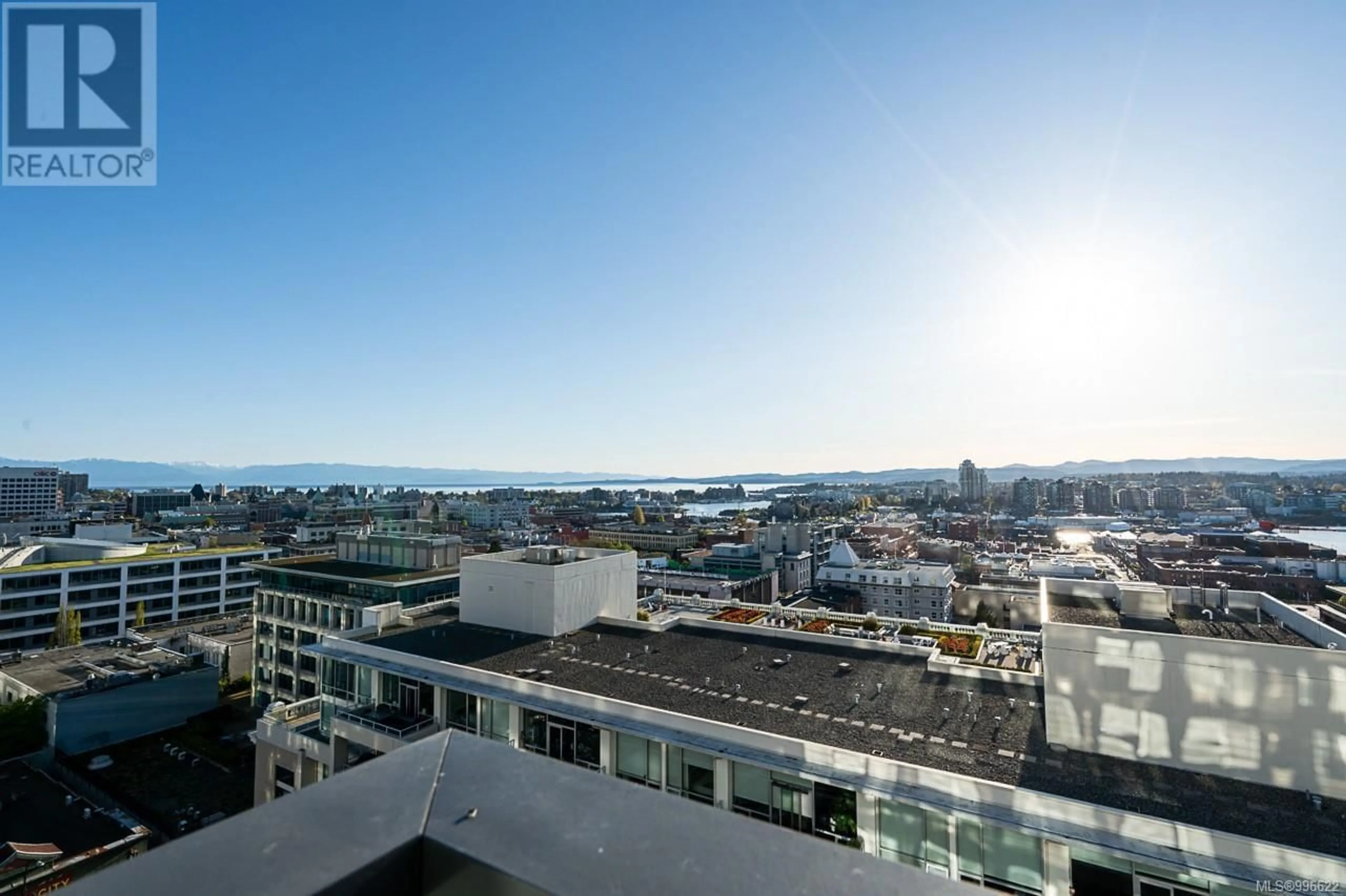 Balcony in the apartment, city buildings view from balcony for 1402 - 777 HERALD STREET, Victoria British Columbia V8T0C7